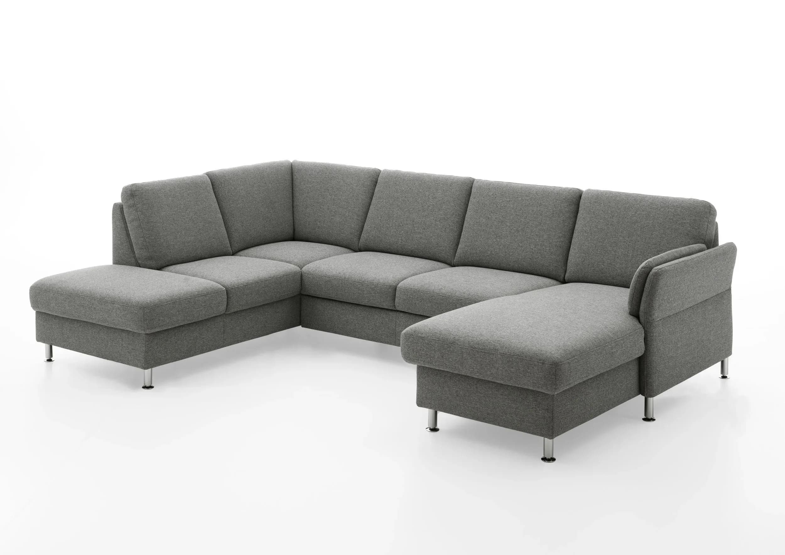 Wohnlandschaft - Ecke links mit 2,5-Sitzer und Longchair rechts, Stoff, Grau