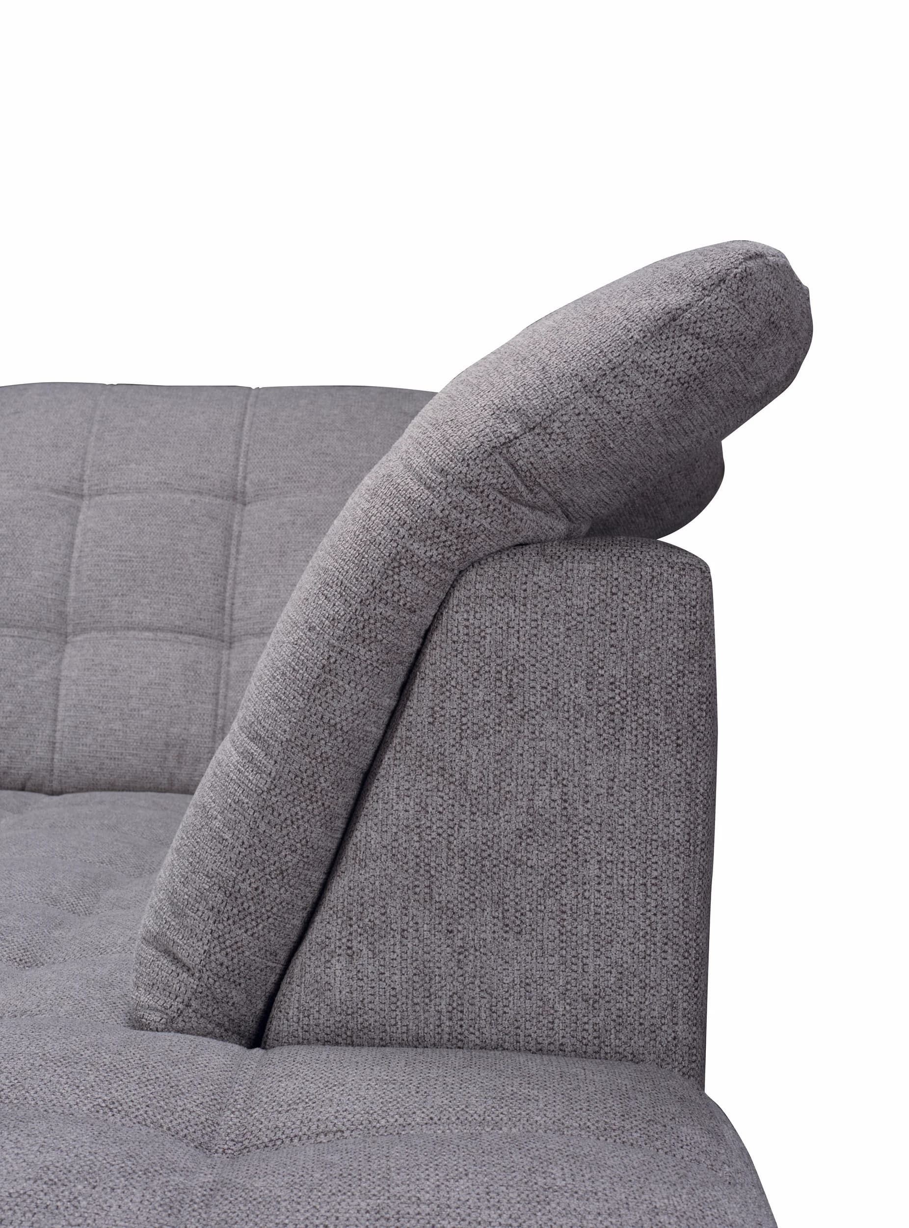 Ecksofa - 2-Sitzer, Ecke rechts inkl. Schlaffunktion und Bettkasten, verstellbare Kopfstützen, Stoff, Grau