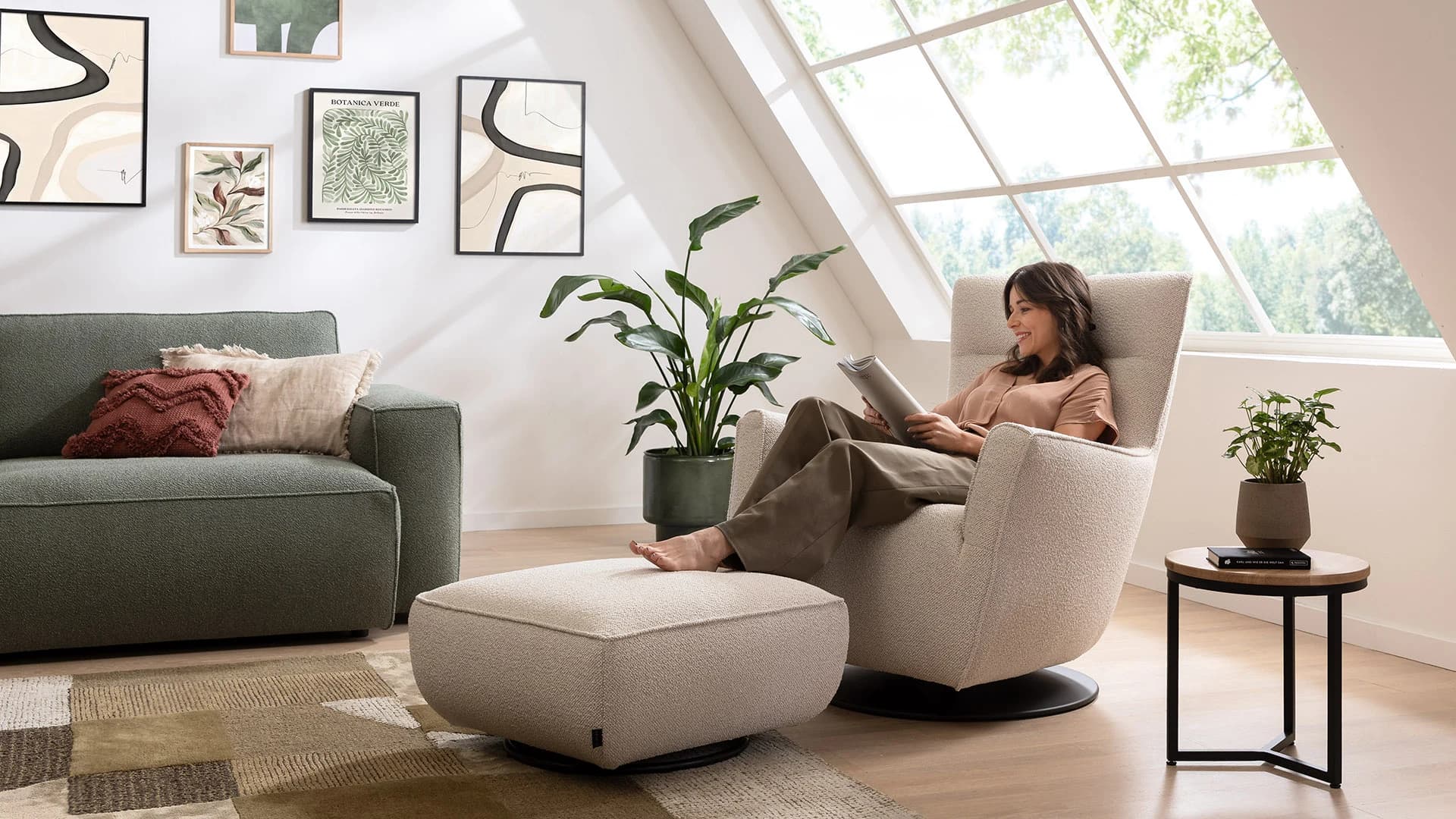 Hocker Lilaia - Stoff, Creme