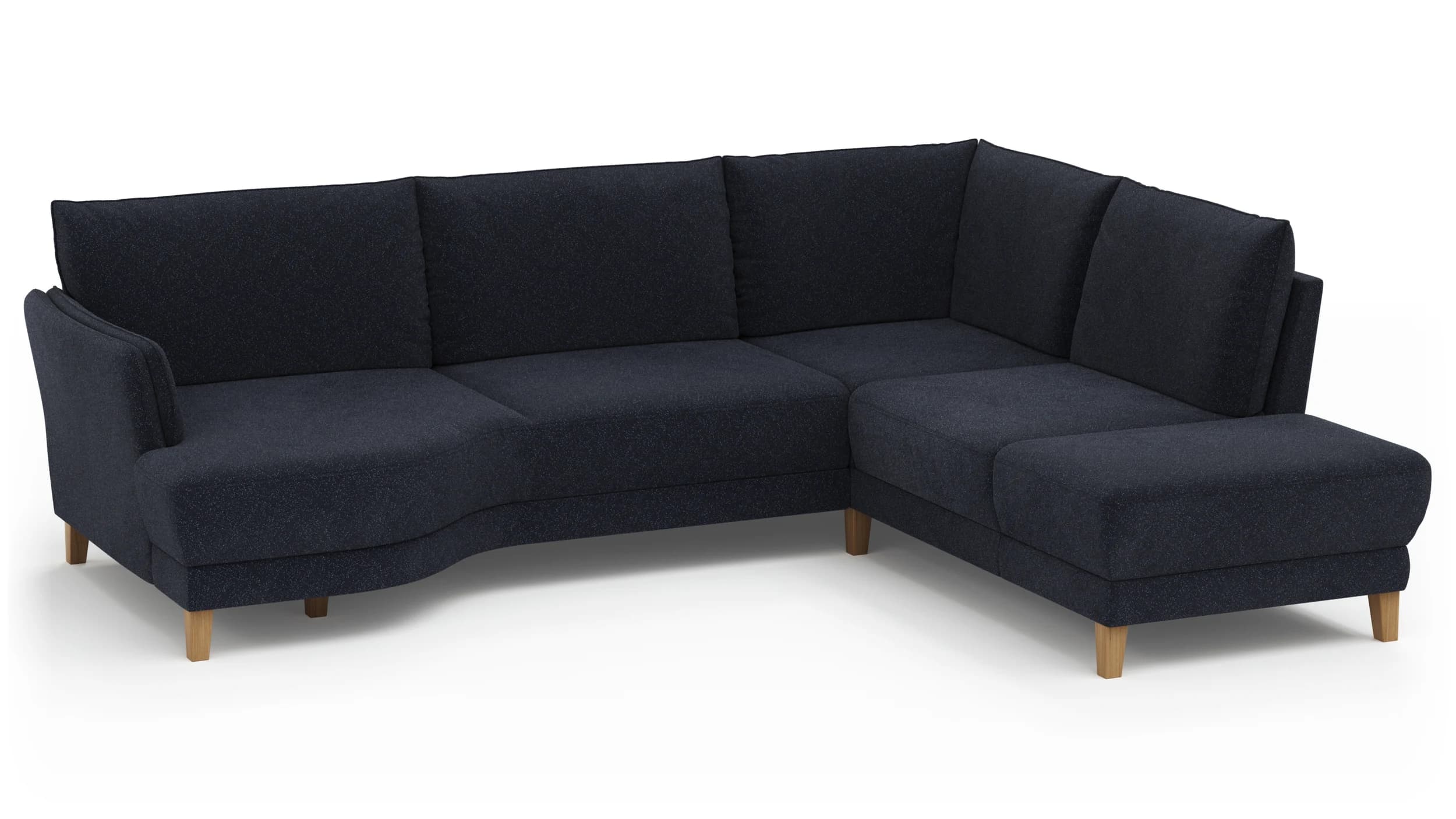 Sofa Stamford - 3,5-Sitzer, Bogen links mit Ecksofa 2-sitzig und Abschlusshocker Rechts, Stoff, Dunkelblau
