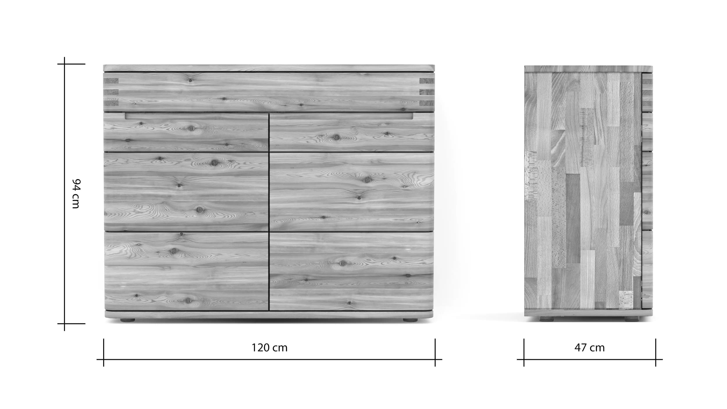 Sideboard Cartago Soft - Astbuche massiv, natur geölt