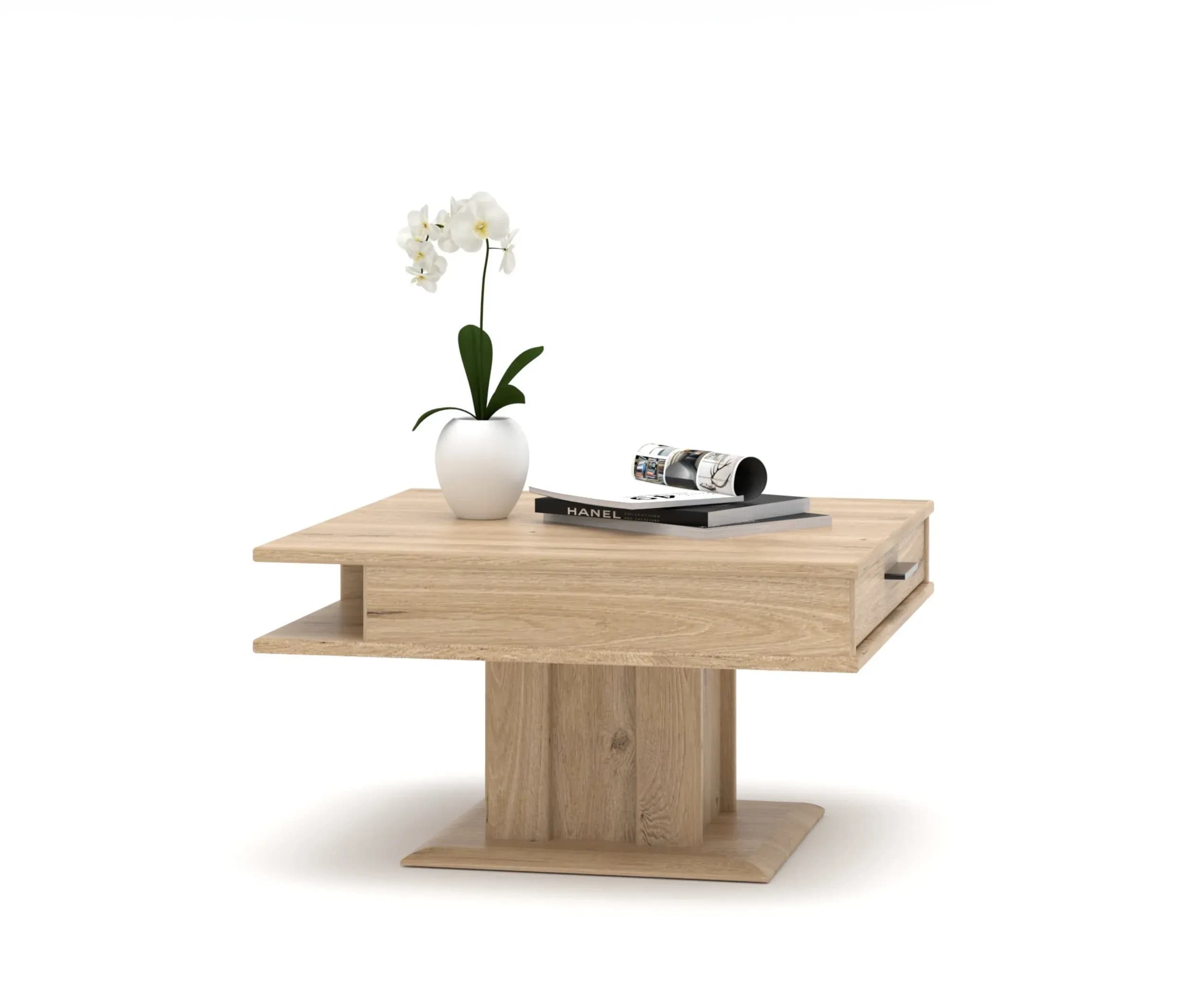 Couchtisch - mit Schubkasten, LBH ca. 80x80x45 cm, Wildeiche massiv