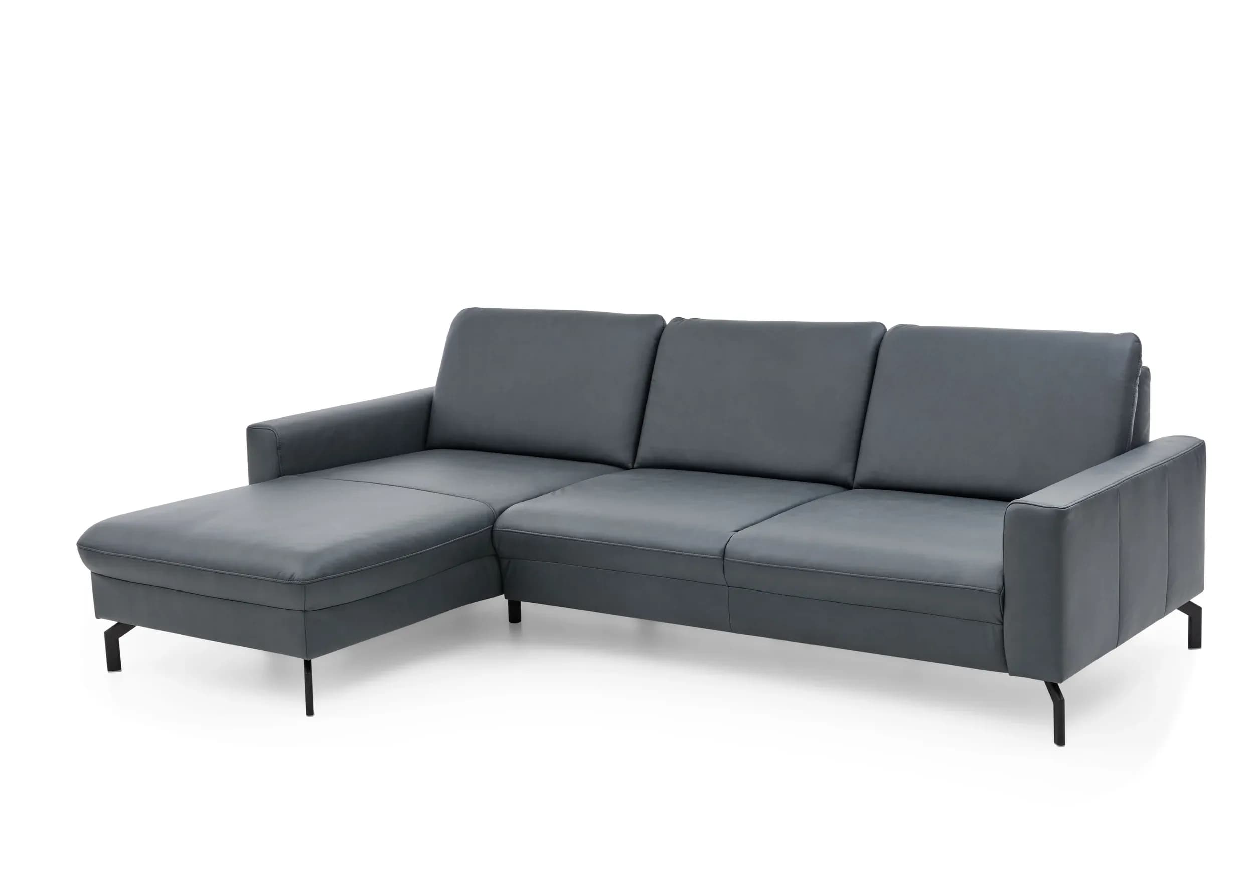 Ecksofa - Longchair links mit 3-Sitzer, Leder, Blau
