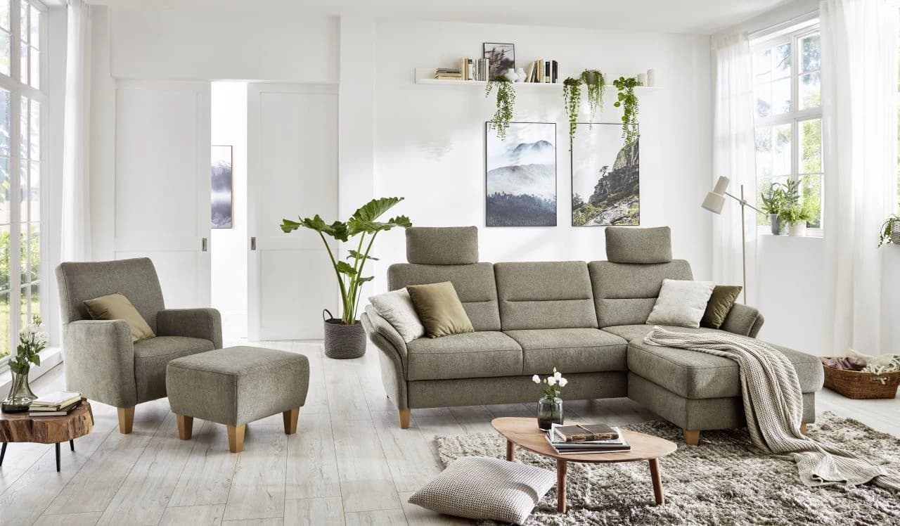 Ecksofa - 2,5-Sitzer mit Longchair rechts, Stoff, Grün