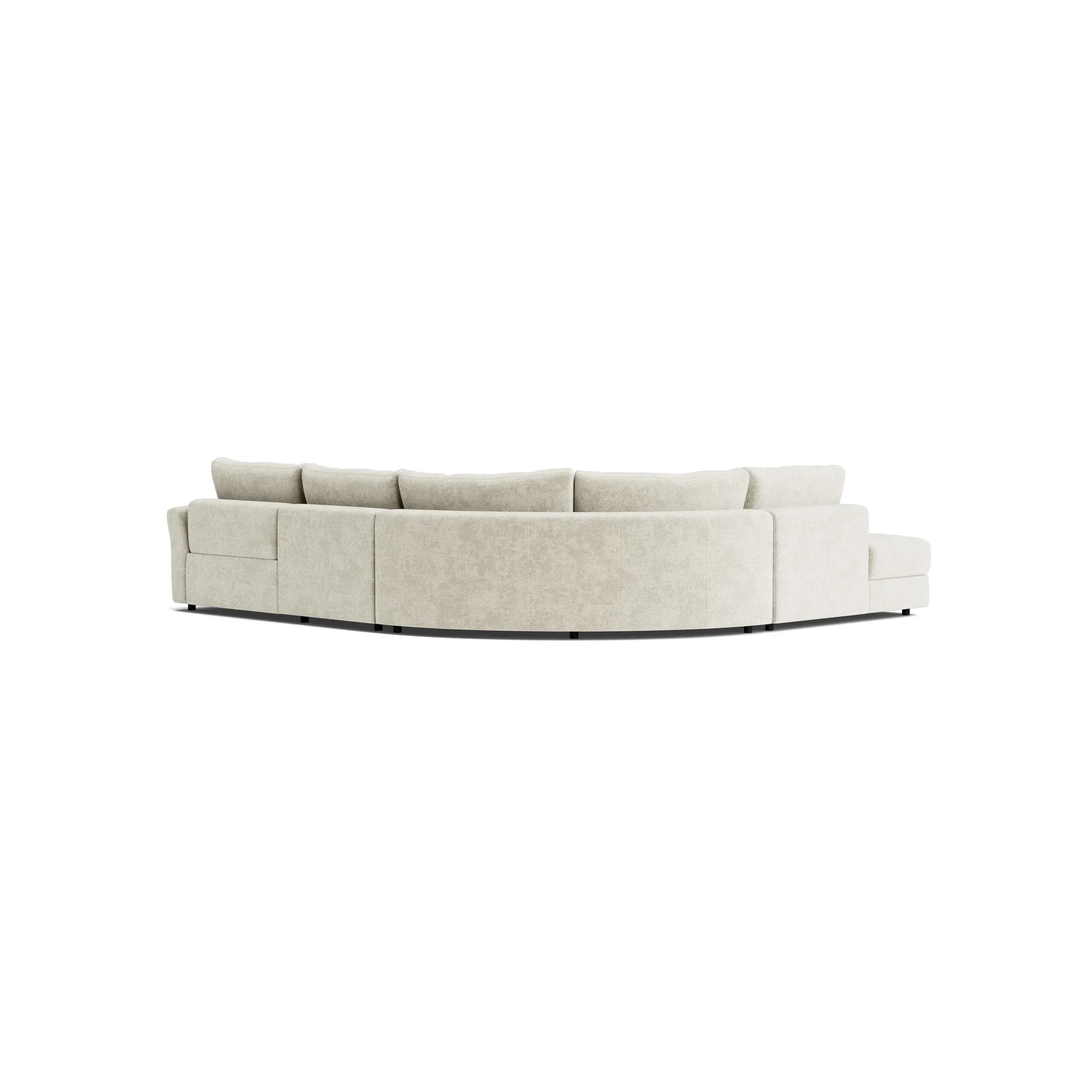Ecksofa Almeria - Rundecke und Abschlussteil mit 2-Sitzer rechts, Stoff, Offwhite
