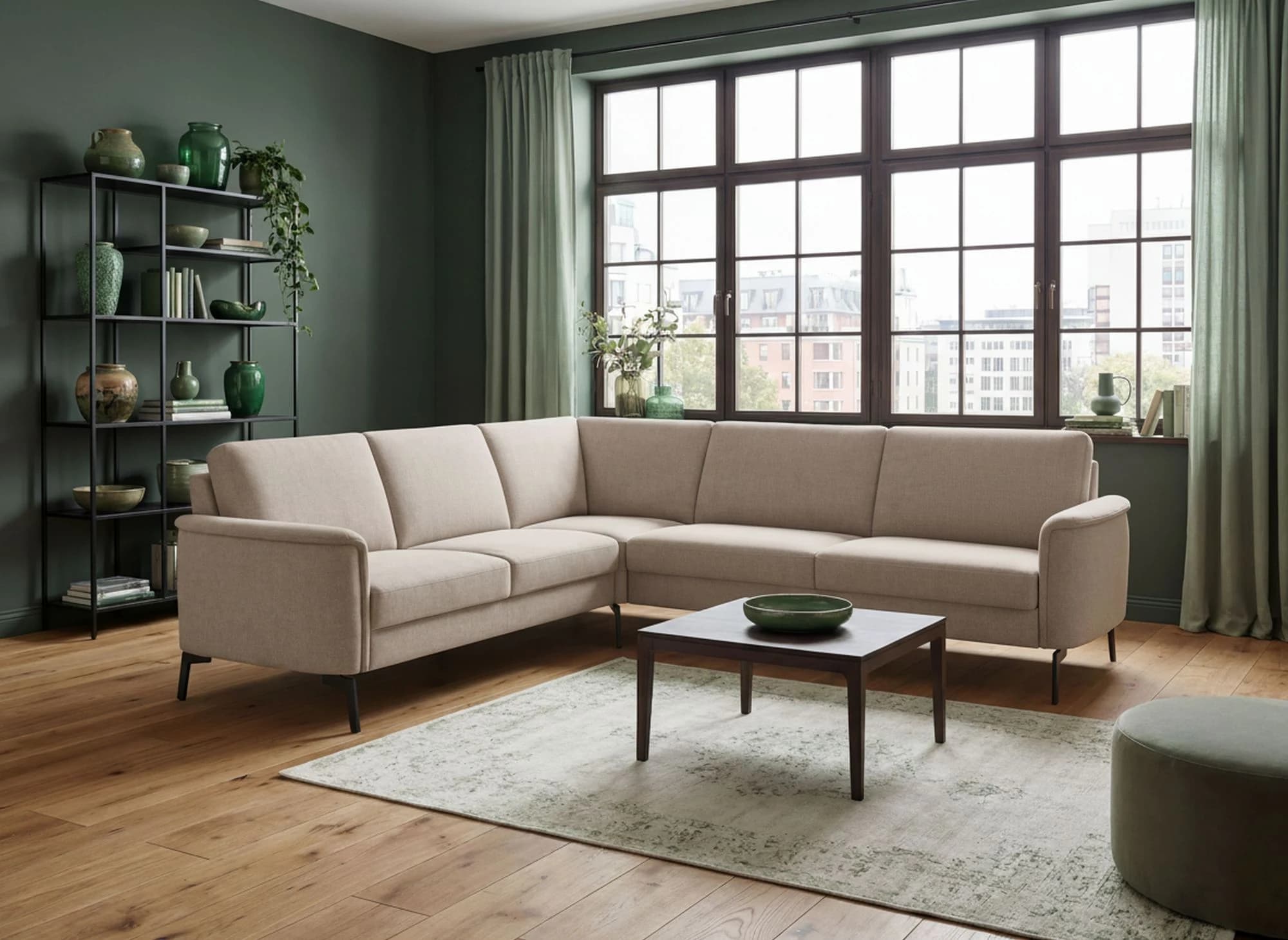 Ecksofa - 3-Sitzer mit Ecke rechts, Stoff, Sand