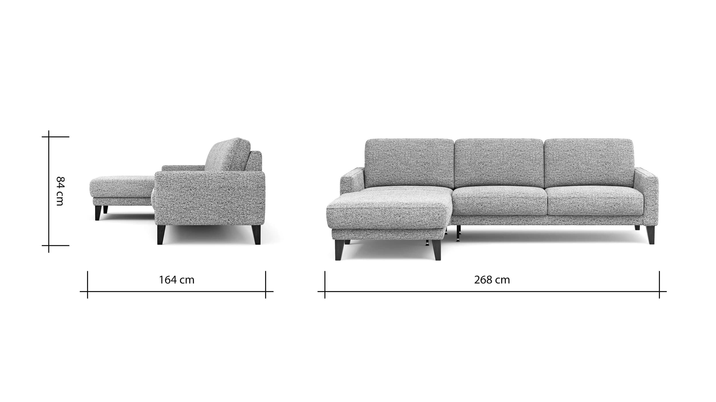 Ecksofa Matero - Longchair mit 2,5-Sitzer rechts, Stoff, Graubeige