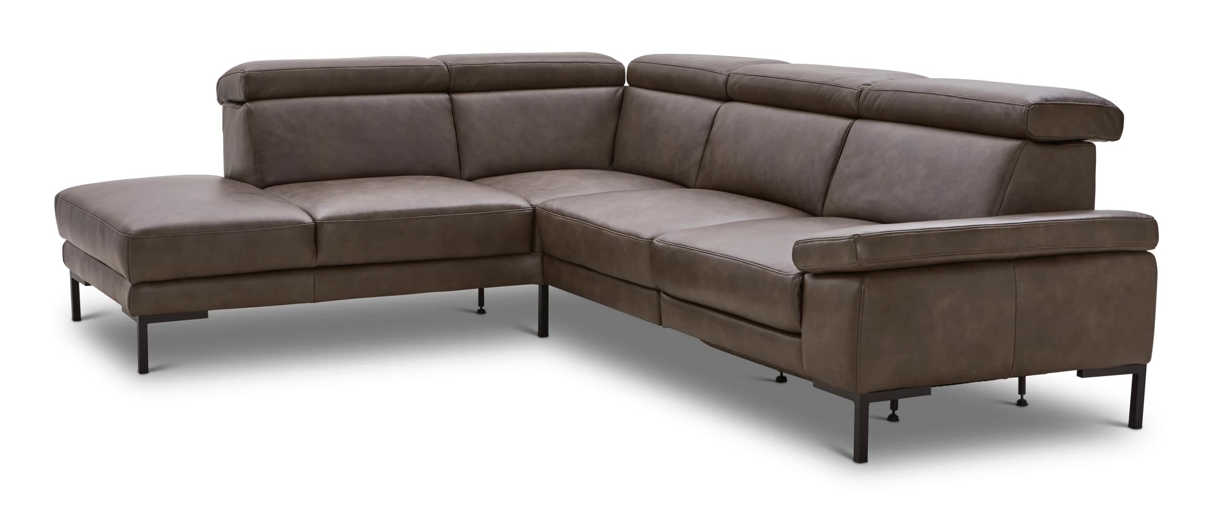 Ecksofa Hudson - Ecke links mit 2,5-Sitzer inkl. Kopfteil verstellbar, Leder, Braungrün