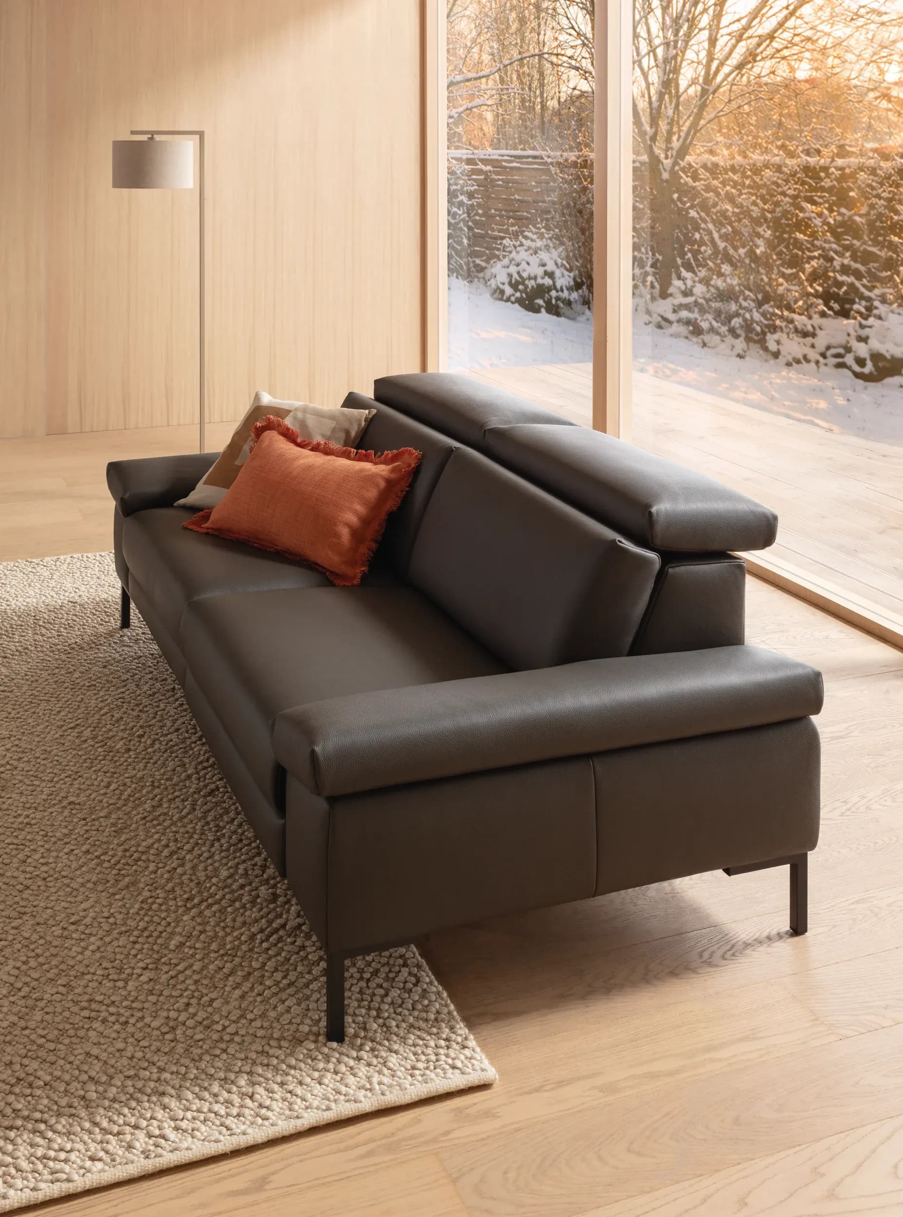 Sofa Braska - 3-Sitzer, inkl. Relaxfunktion (motorisch), Kopfstütze/Armlehne verstellbar, Leder, Anthrazit