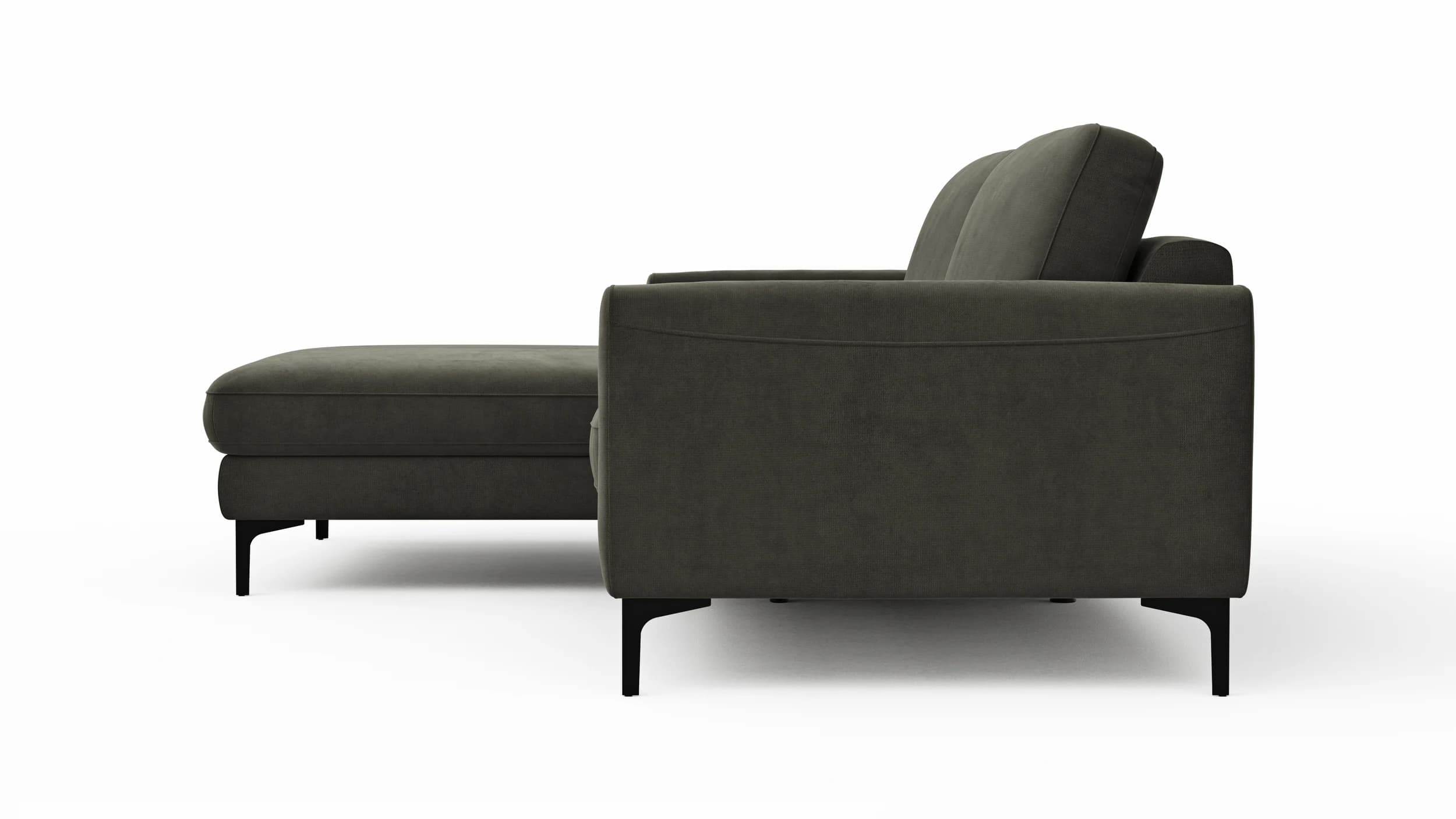 Ecksofa Oviedo - Longchair links mit 1,5-Sitzer inkl. Relaxfunktion (motorisch), Stoff, Braungrün