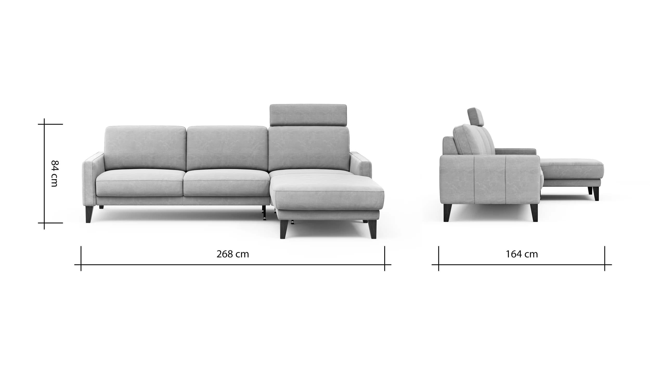 Ecksofa Matero - 2,5-Sitzer mit Longchair rechts inkl. Relaxfunktion motorisch, Leder, Taupe
