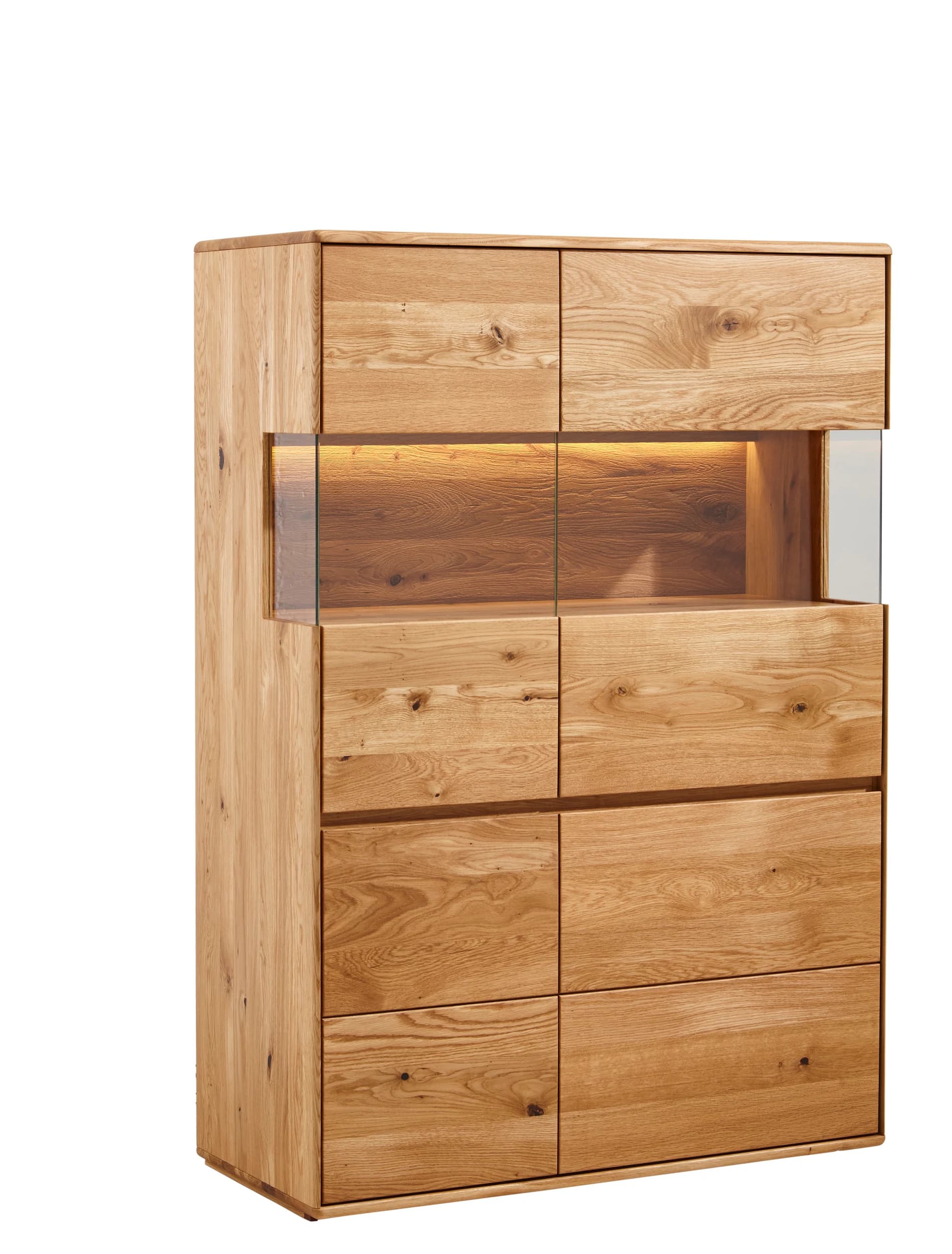 Highboard Hillsboro - inkl. Beleuchtung, Wildeiche natur, geölt