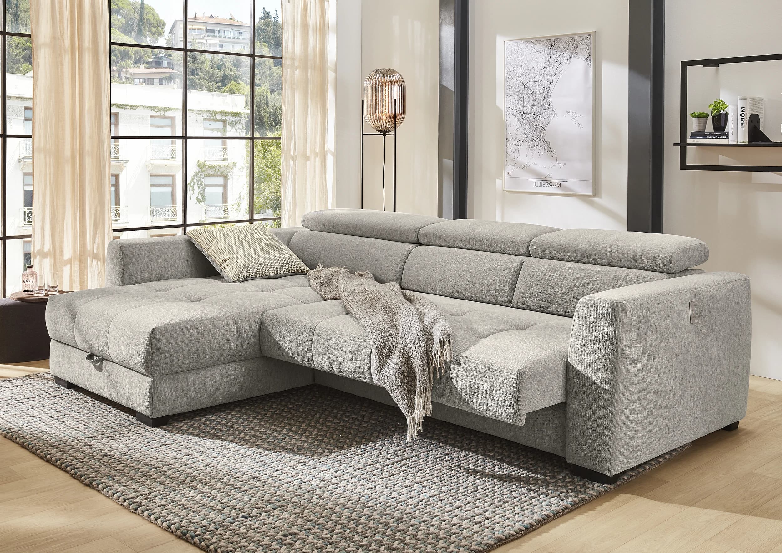 Ecksofa - 2-Sitzer, Ecke rechts, Stoff, Grau