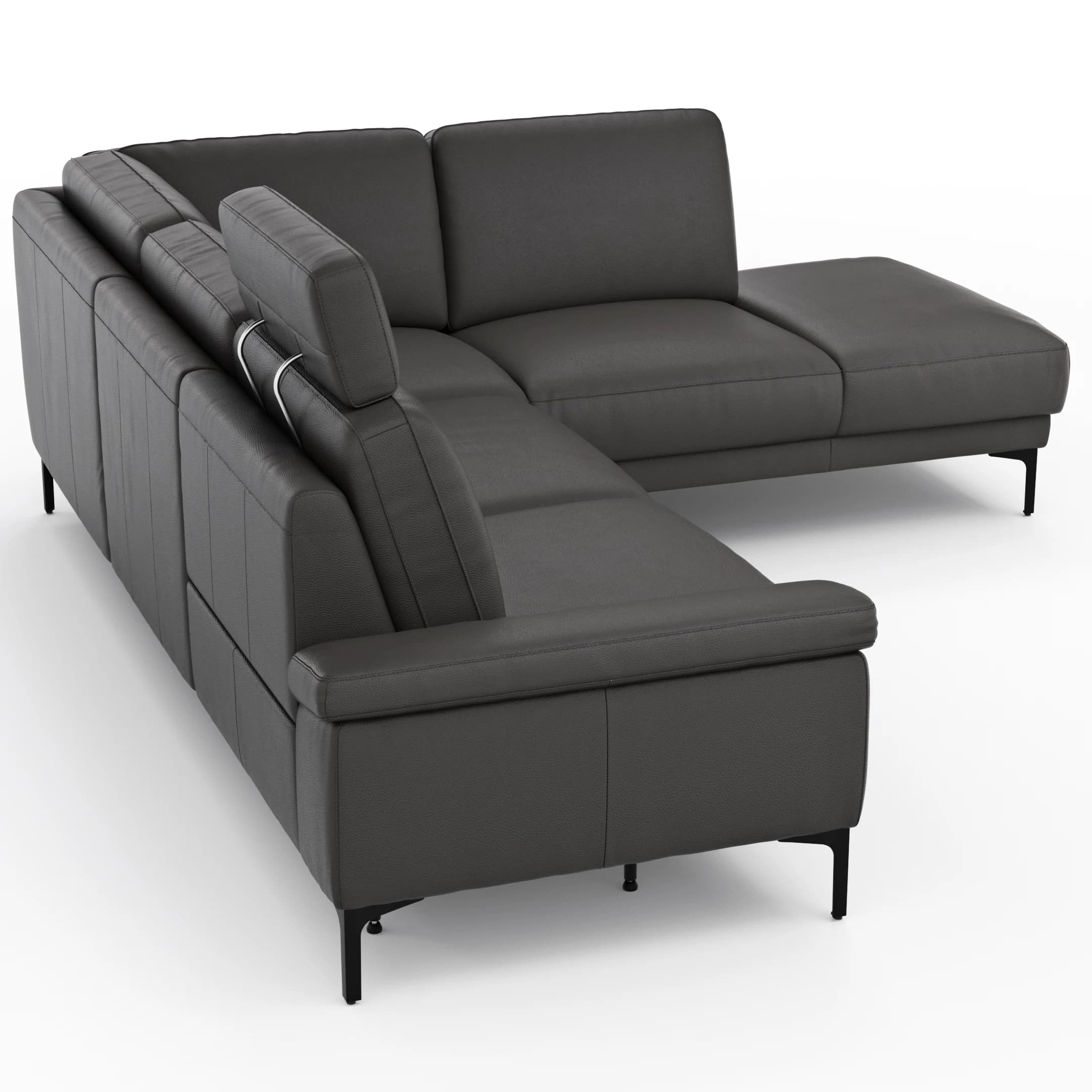Ecksofa Matero - 2-Sitzer mit Ecke rechts inkl. Relaxfunktion motorisch und Sitzvorzug, Leder, Anthrazit