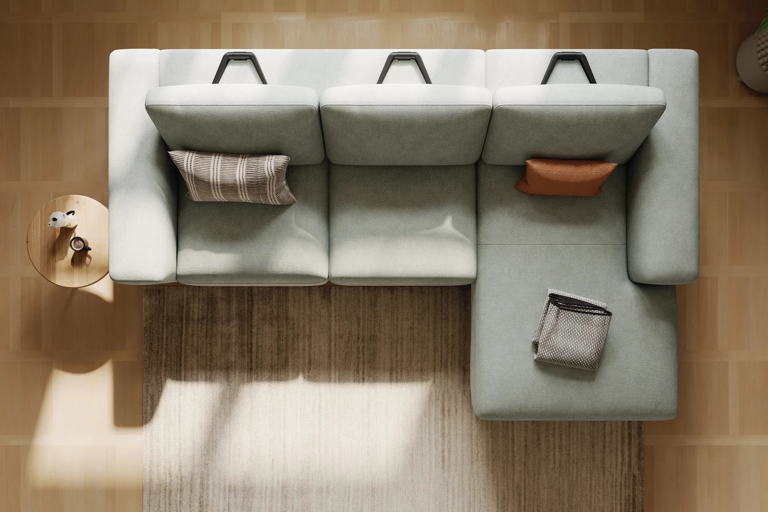 Ecksofa Benissa - 2,5-Sitzer mit Longchair rechts inkl. Sitztiefe und Rückenlehne verstellbar, Stoff, Mint
