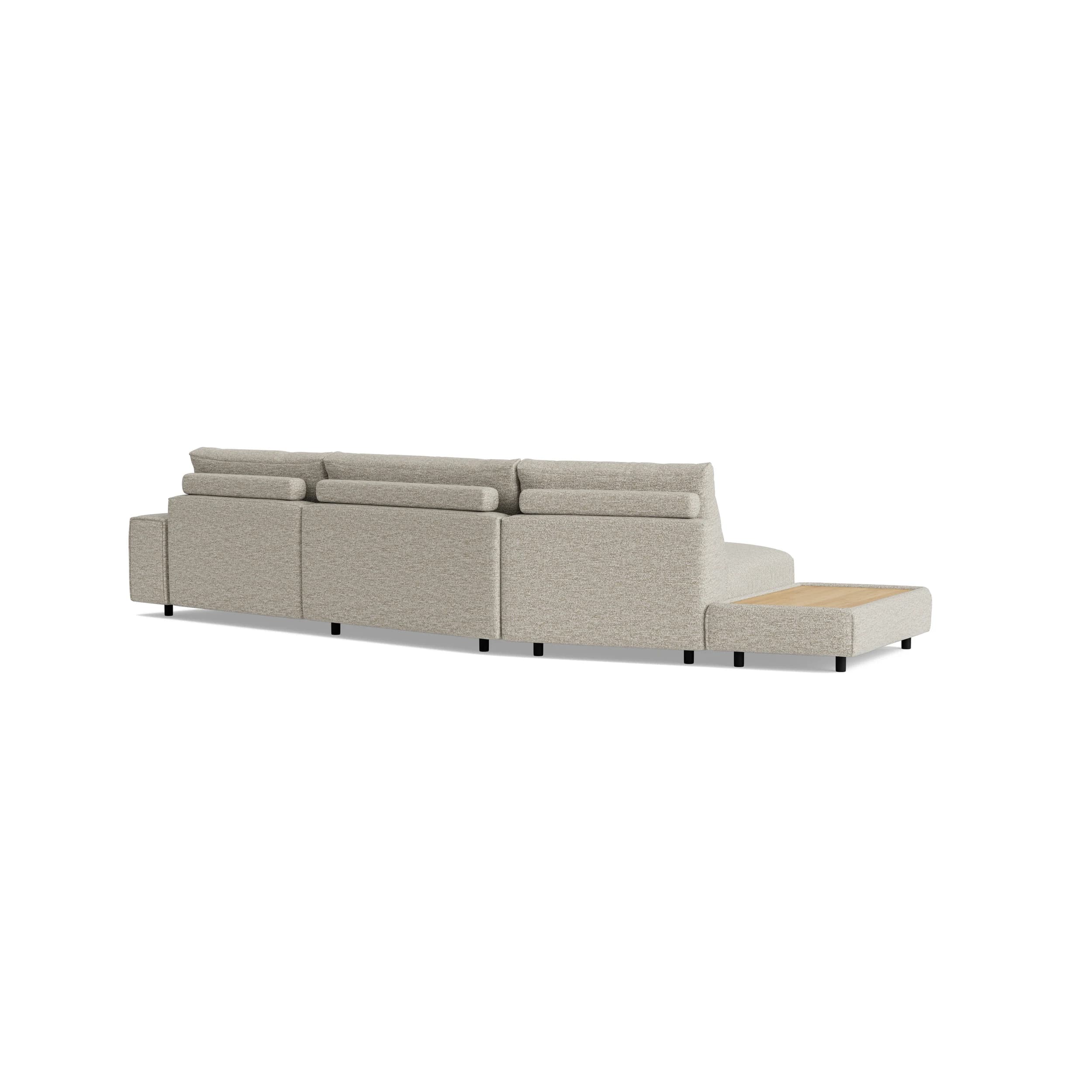 Ecksofa Serava Plus - Anbauhocker links mit 1-Sitzer, Trapezelement, Longchair rechts, Stoff, Sand