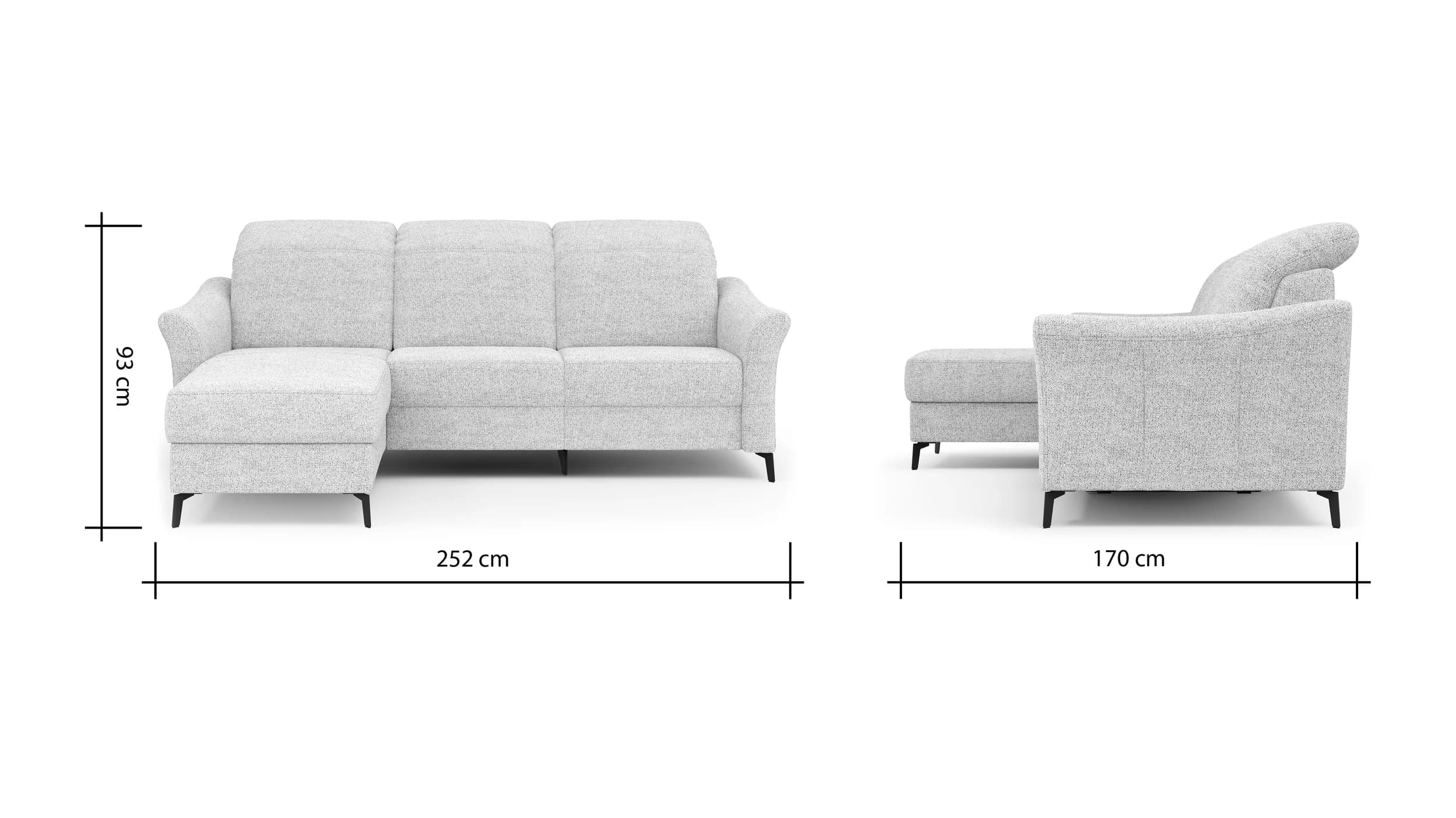 Ecksofa Canterbury - Longchair links mit 2,5-Sitzer, inkl. Relaxfunktion (motorisch) und Kopfteilverstellung, Stoff, Offwhite