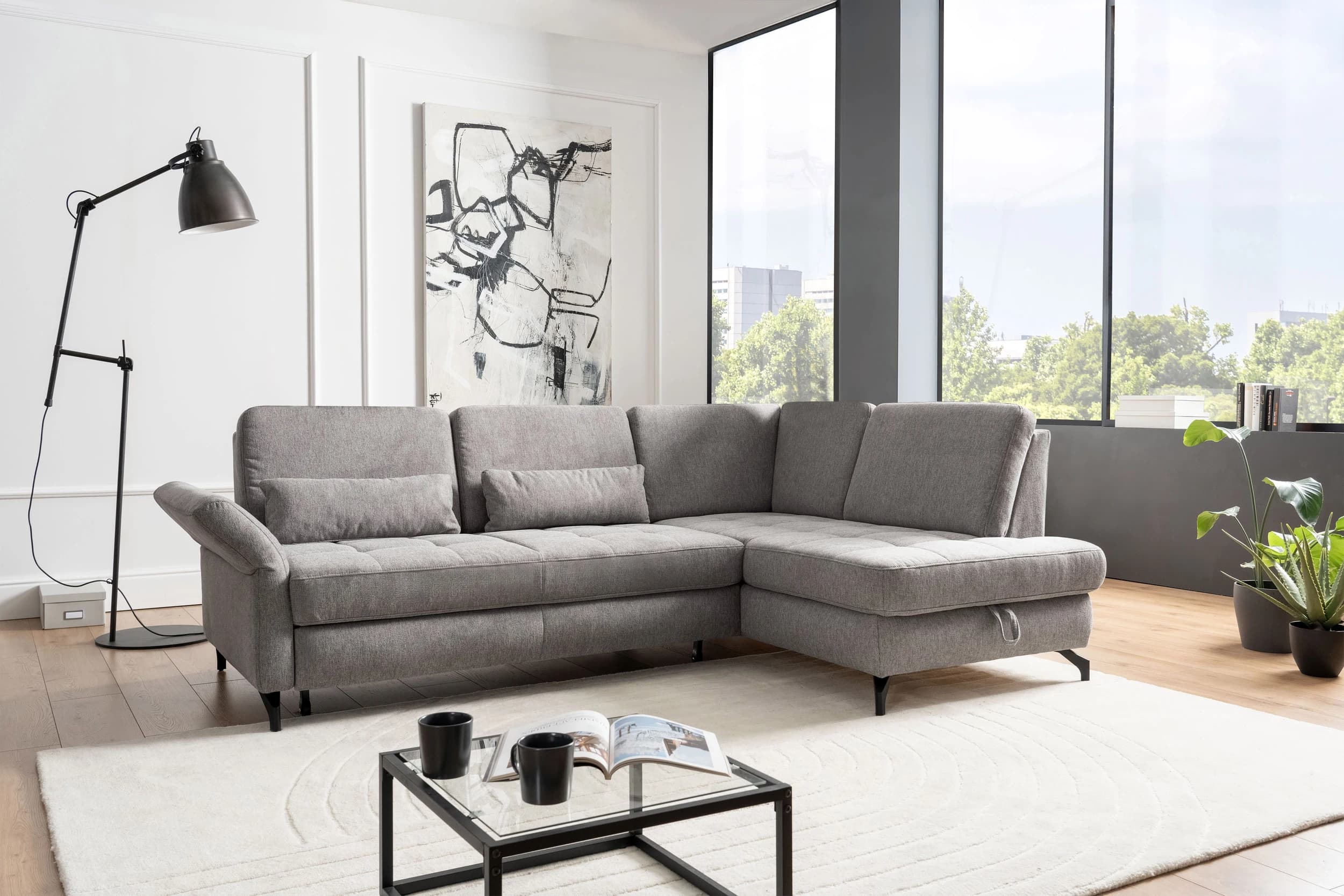 Ecksofa - 2,5-Sitzer mit Ecke rechts, Stoff, Grau