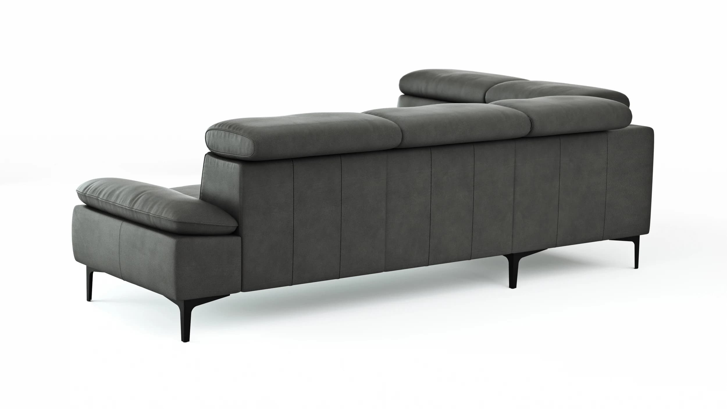 Ecksofa Felipa - Ecke links mit 2,5-Sitzer inkl. Kopfteil verstellbar, Leder, Grau