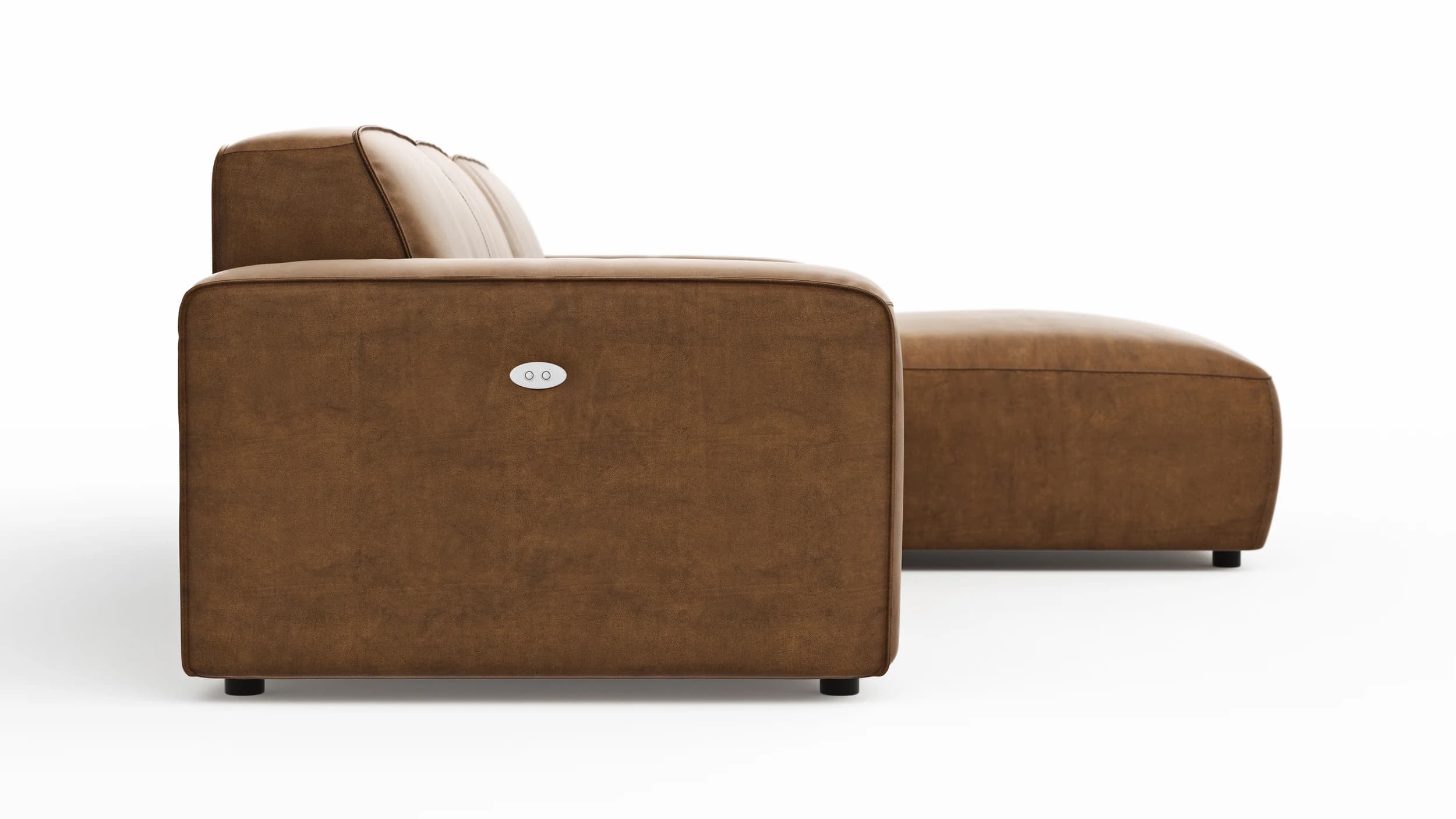Ecksofa Denver - 2,5-Sitzer mit Longchair rechts, inkl. Sitzvorzug (motorisch), Stoff, Braun