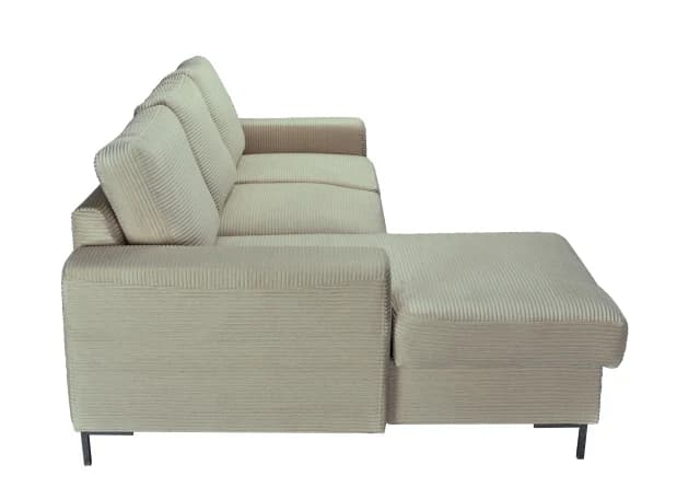 Ecksofa - Longchair links mit 2-Sitzer, Schlaffunktion mit Bettkasten, Stoff, Creme