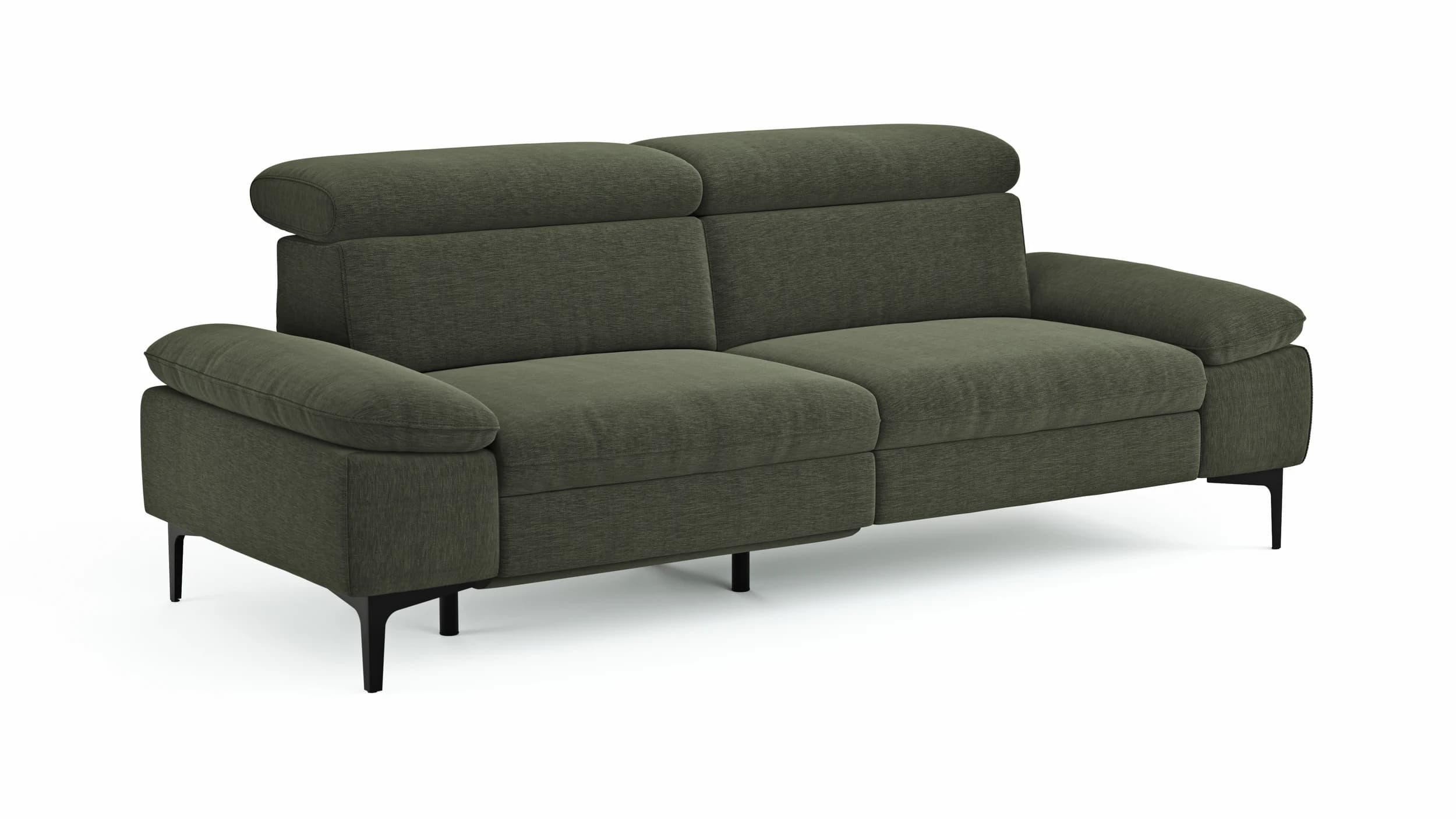 Sofa Felipa - 3-Sitzer inkl. Relaxfunktion (motorisch) und Kopfteil verstellbar, Stoff, Dunkelgrün
