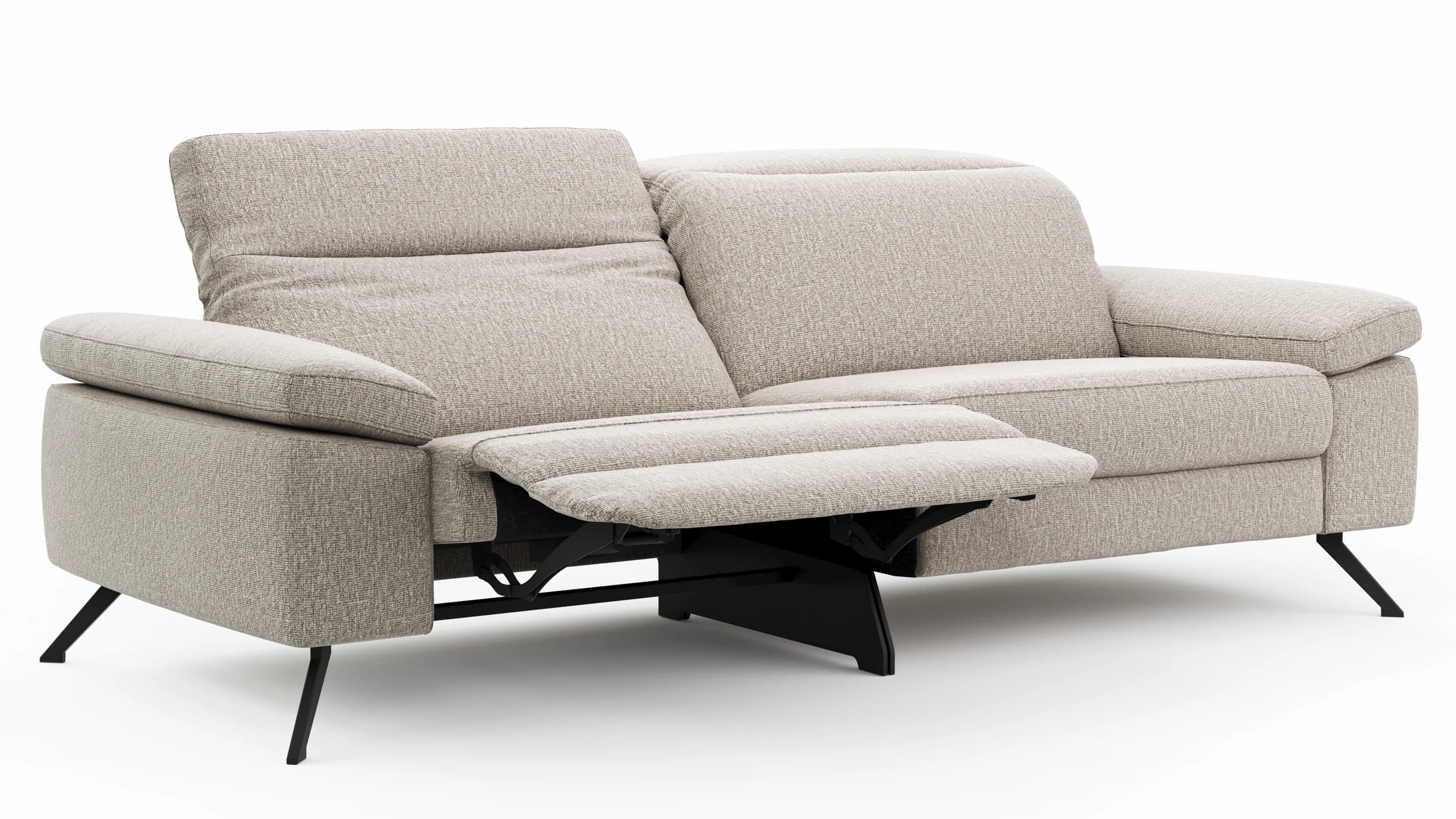 Sofa Rafaela 2.0 - 3-Sitzer inkl. 1x Relaxfunktion und Kopfteile verstellbar, Stoff, Champagner