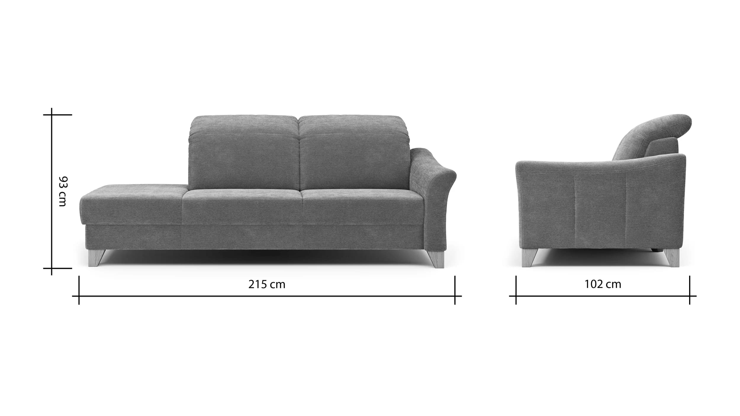 Sofa Canterbury - Recamiere rechts, inkl. Sitzvorzug (motorisch), Stoff, Silbergrau