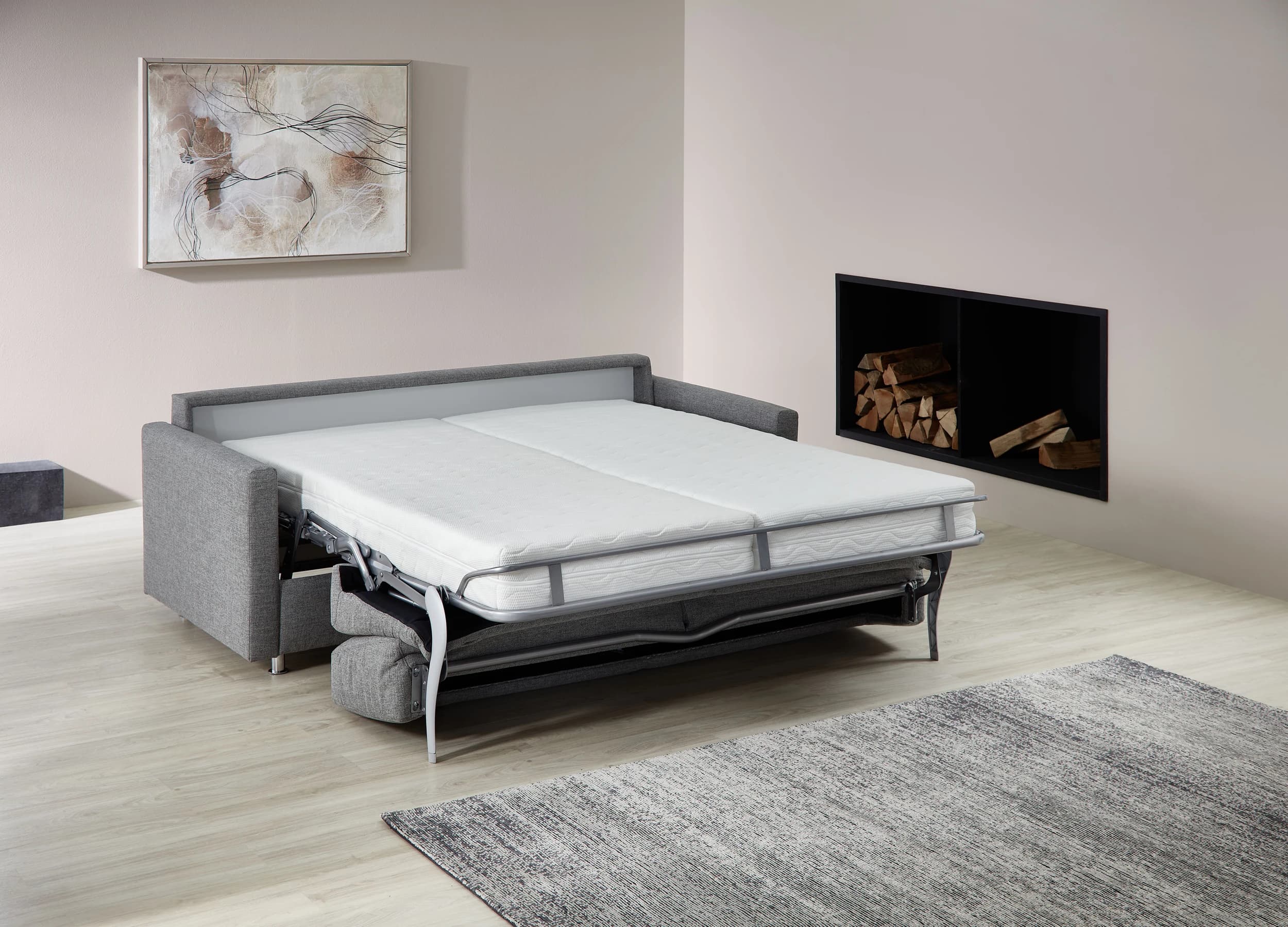 Sofa - 2-Sitzer mit Schlaffunktion, Stoff, Grau