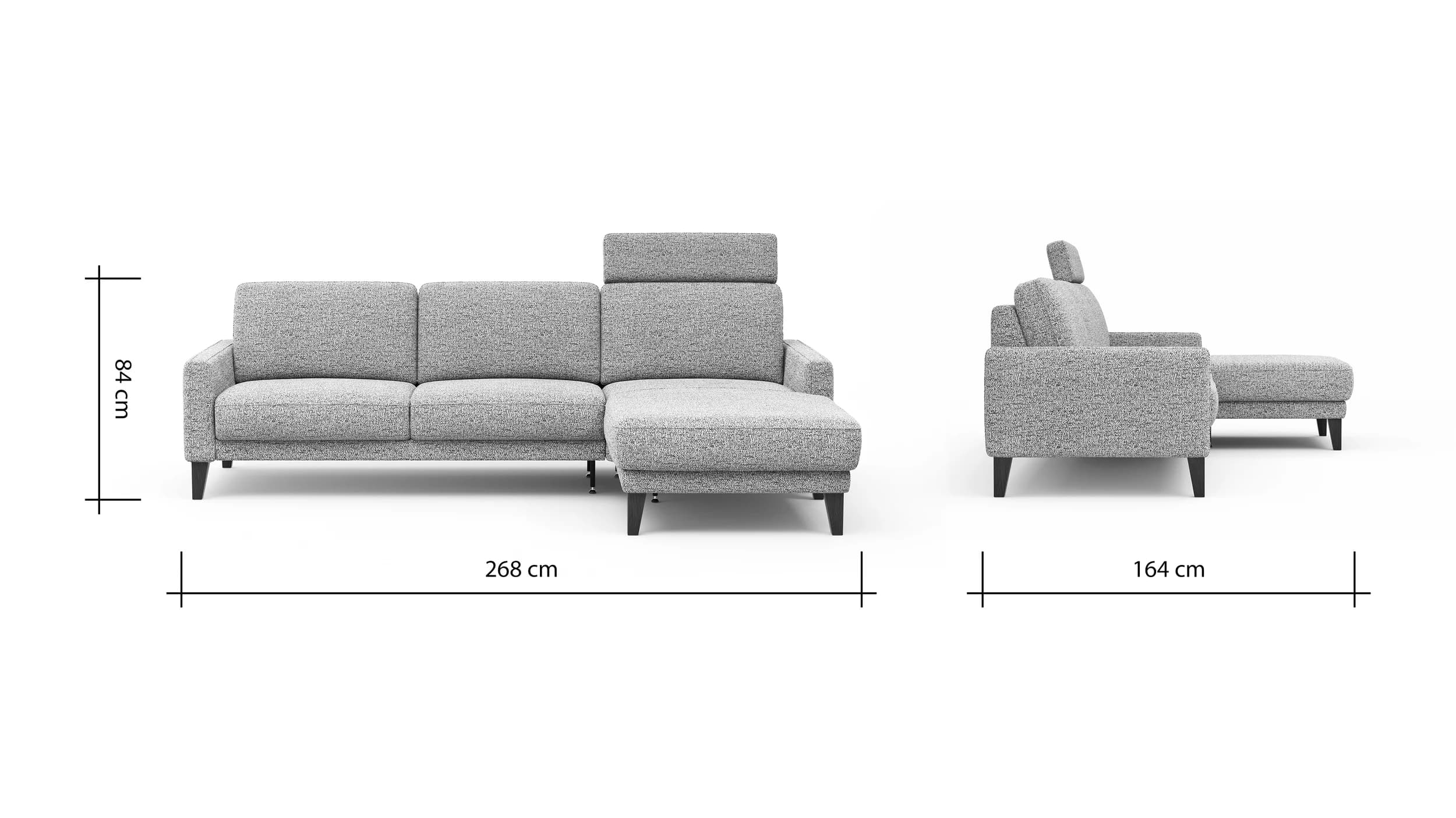 Ecksofa Matero - 2,5-Sitzer mit Longchair rechts inkl. Relaxfunktion motorisch, Stoff, Graubeige