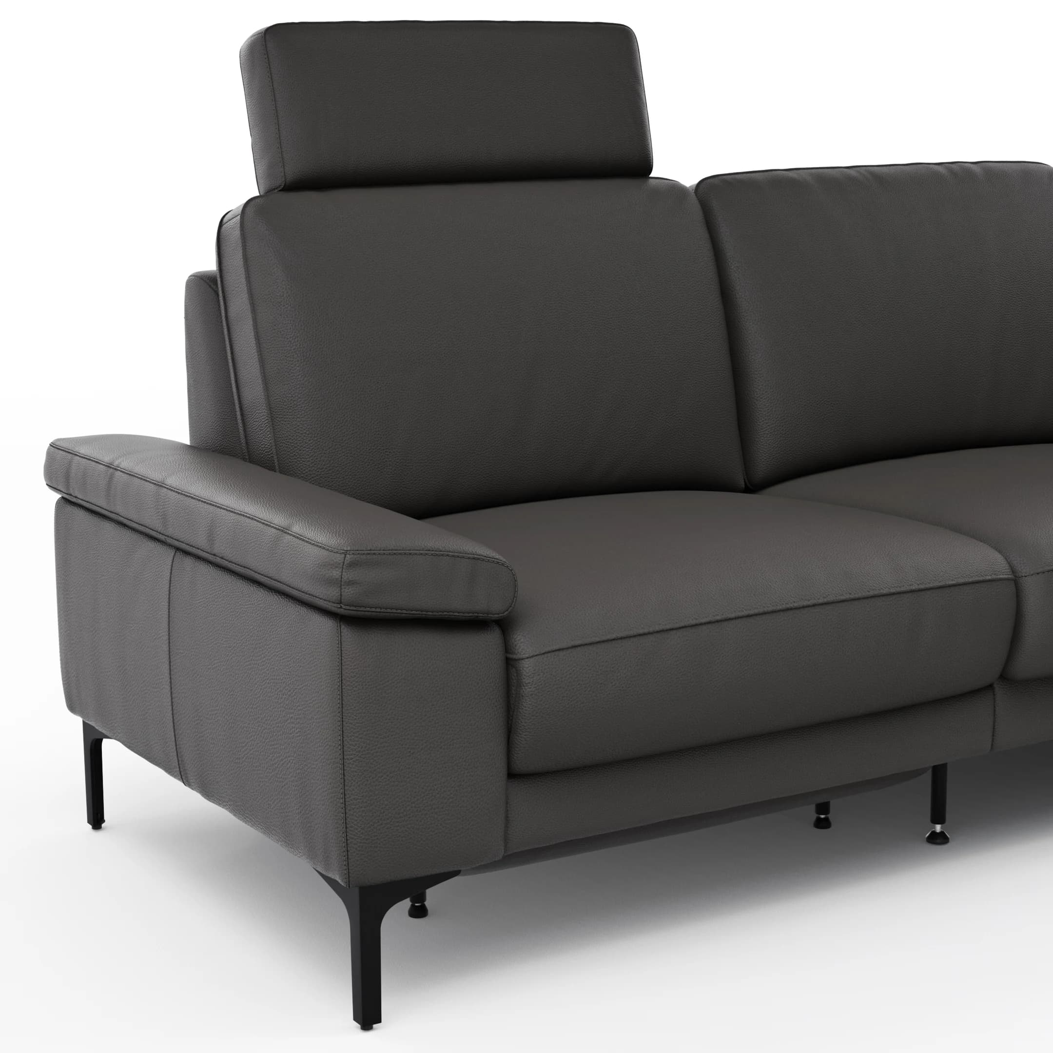 Ecksofa Matero - 2-Sitzer mit Ecke rechts inkl. Relaxfunktion motorisch und Sitzvorzug, Leder, Anthrazit