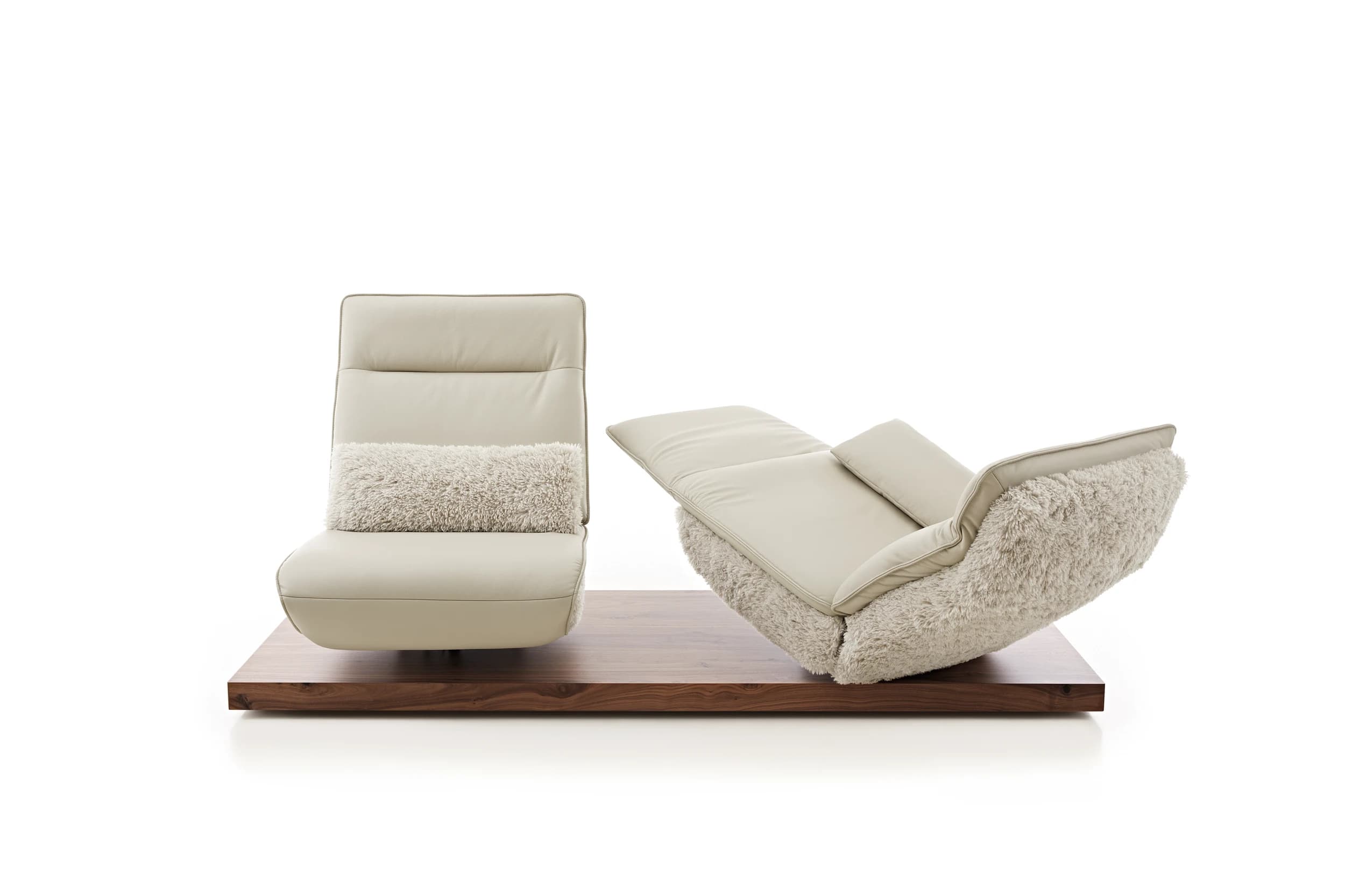 Sofa - 2-Sitzer, Relaxfunktion motorisch, Leder/Stoff Perlmutt
