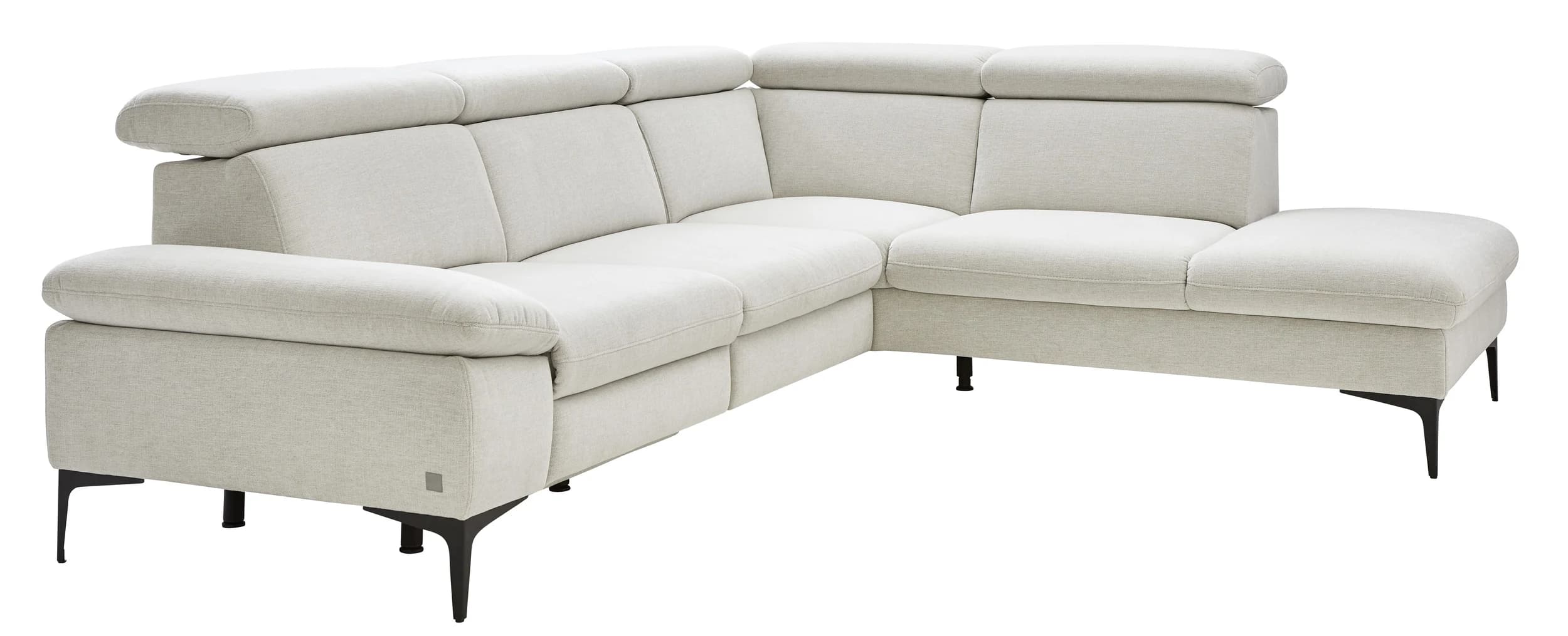 Ecksofa Felipa - 2,5-Sitzer mit Ecke rechts inkl. Kopfteil verstellbar, Stoff, Natur