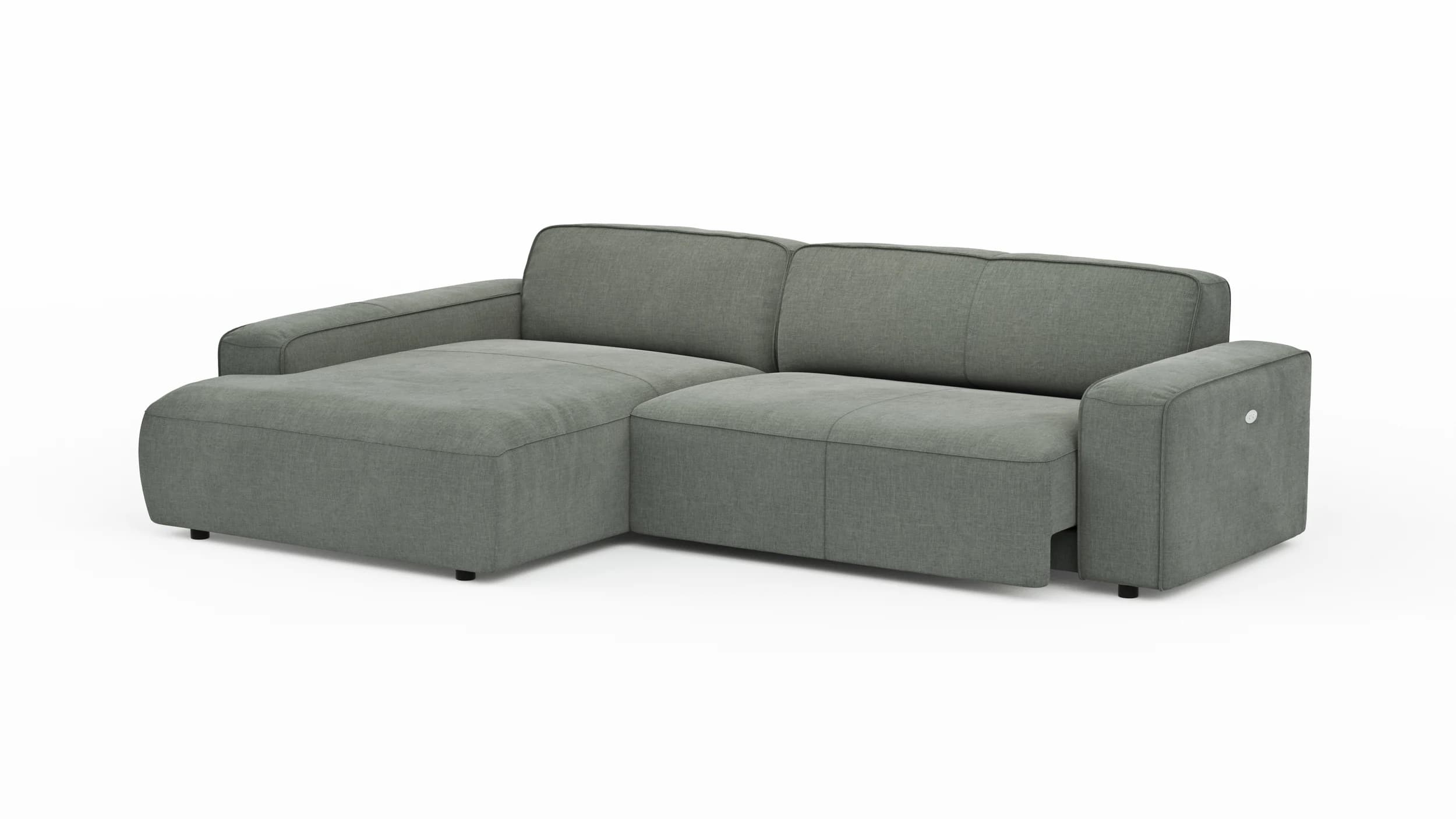 Ecksofa Denver -  Longchair links mit 2-Sitzer, inkl. Sitzvorzug (motorisch), Stoff, Grau