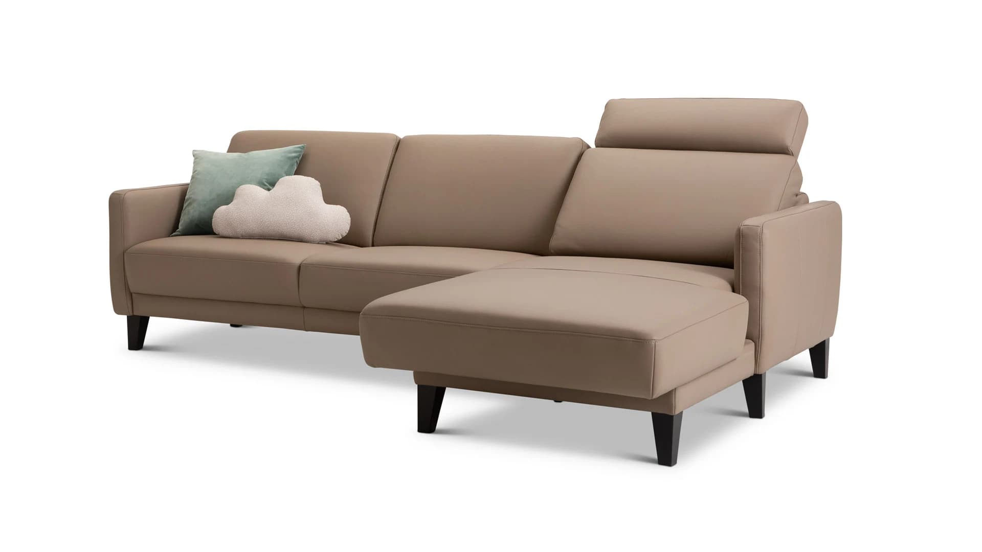 Ecksofa Matero - 2,5-Sitzer mit Longchair rechts inkl. Relaxfunktion motorisch, Leder, Taupe