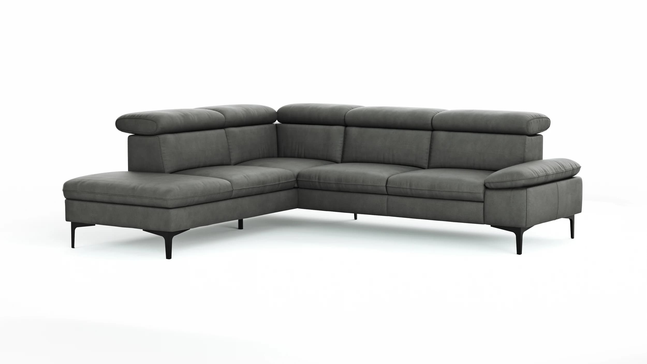 Ecksofa Felipa - Ecke links mit 2,5-Sitzer inkl. Kopfteil verstellbar, Leder, Grau