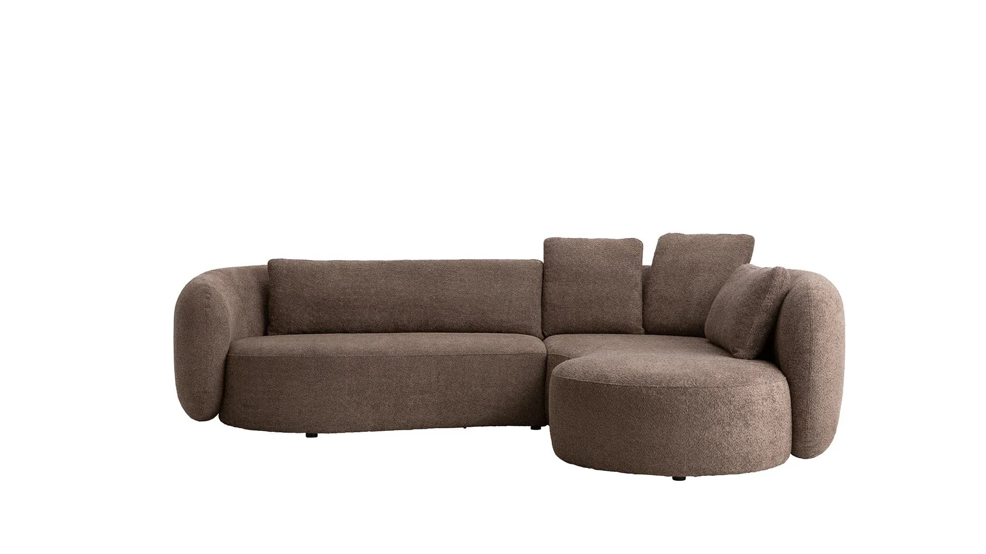 Ecksofa Karasu - 3-Sitzer mit Ottomane rechts, Stoff, Taupe