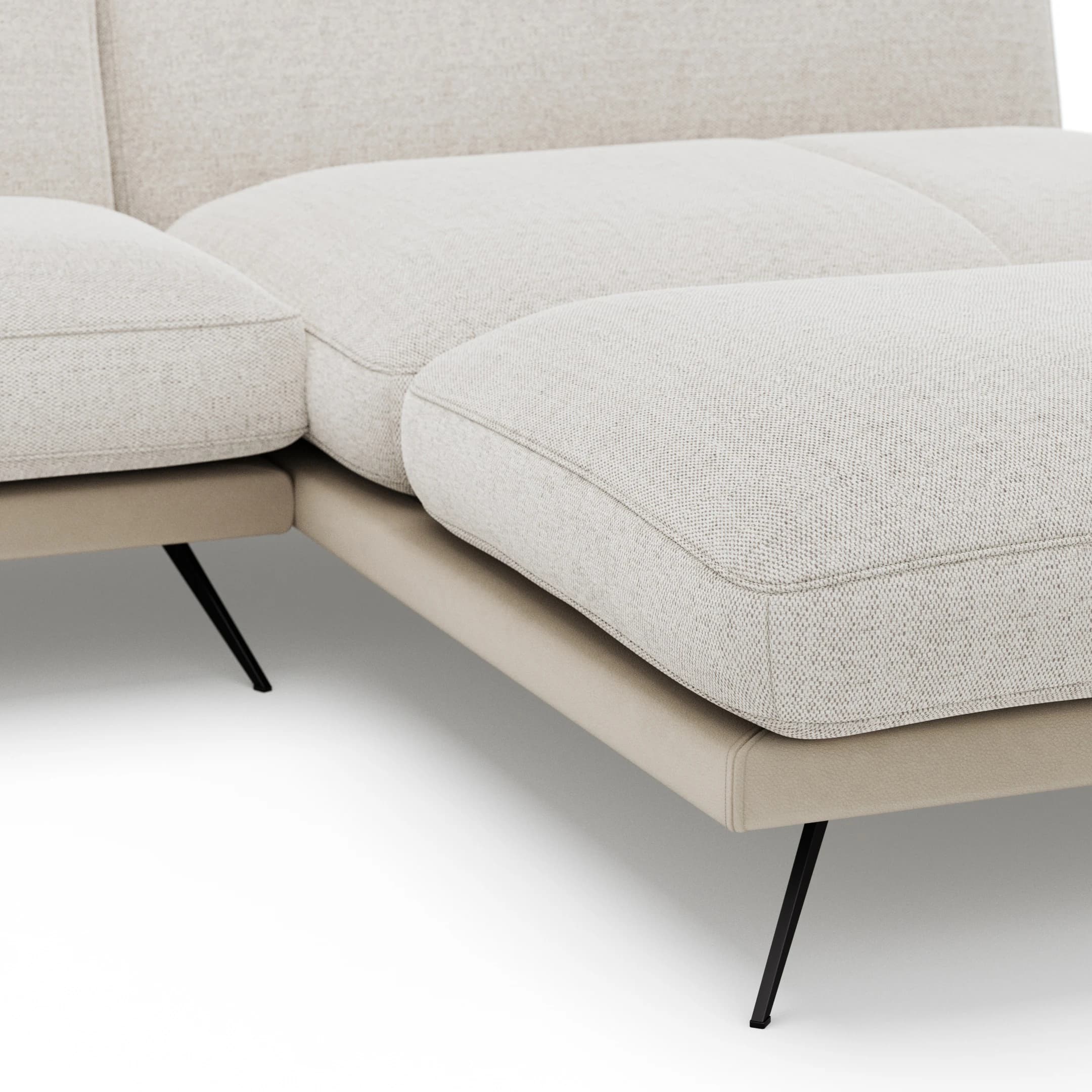 Ecksofa Valdemoro - 2,5-Sitzer mit  Longchair rechts inkl. Rückenlehne verstellbar, Stoff, Creme