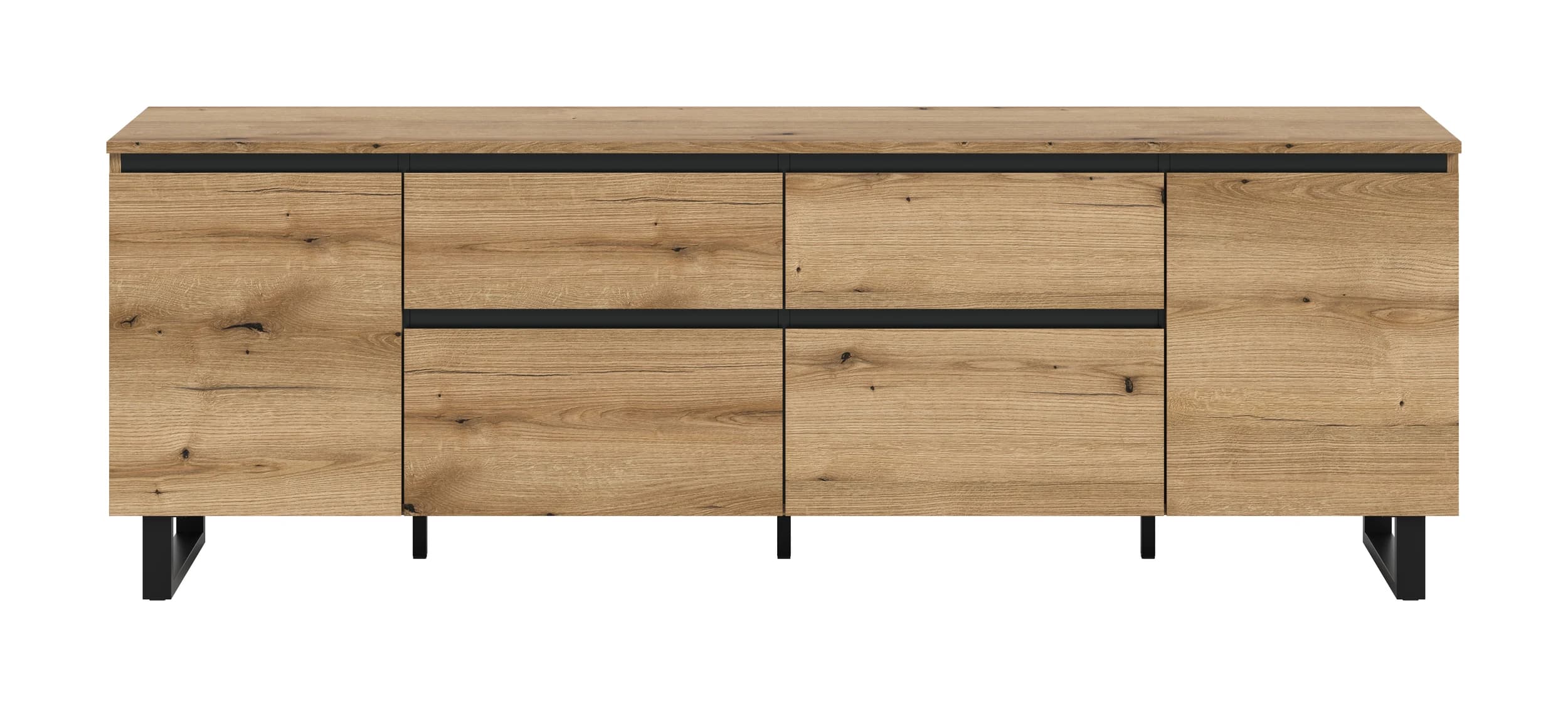 Lowboard - B ca. 188 cm, Evoke Eiche Nachbildung, Schwarz