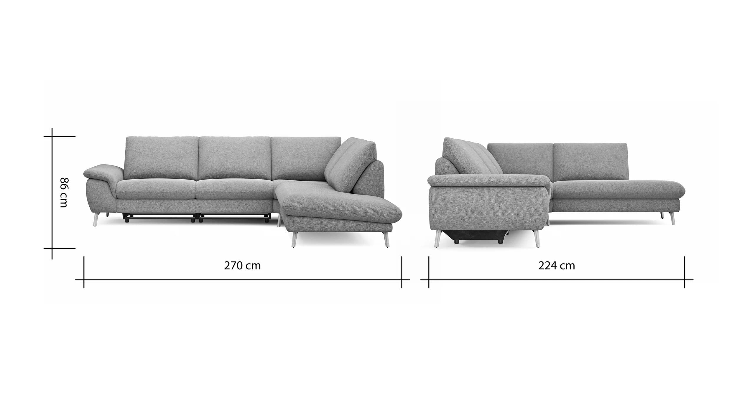 Ecksofa Gotera - 1,5-Sitzer med. + 1,5-Sitzer med. links mit Ecke und Abschlussteil rechts inkl. Rückenlehne verstellbar, Stoff, Olivgrün