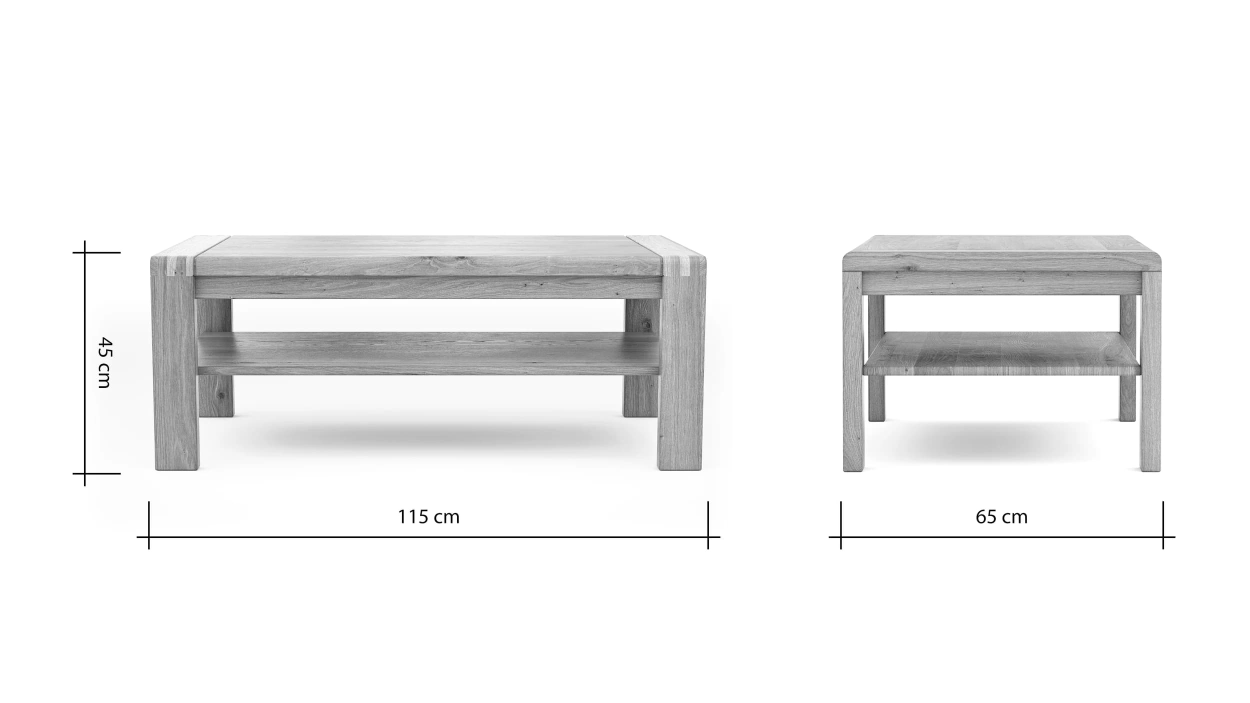 Couchtisch Cartago Soft - BHT ca. 115x45x65 cm, Wildeiche massiv, natur geölt