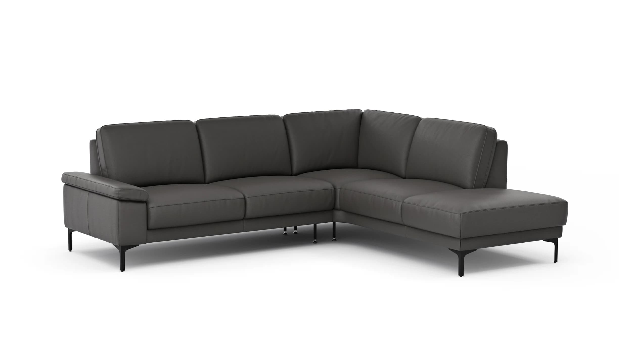 Ecksofa Matero - 2-Sitzer mit Ecke rechts, Leder, Anthrazit