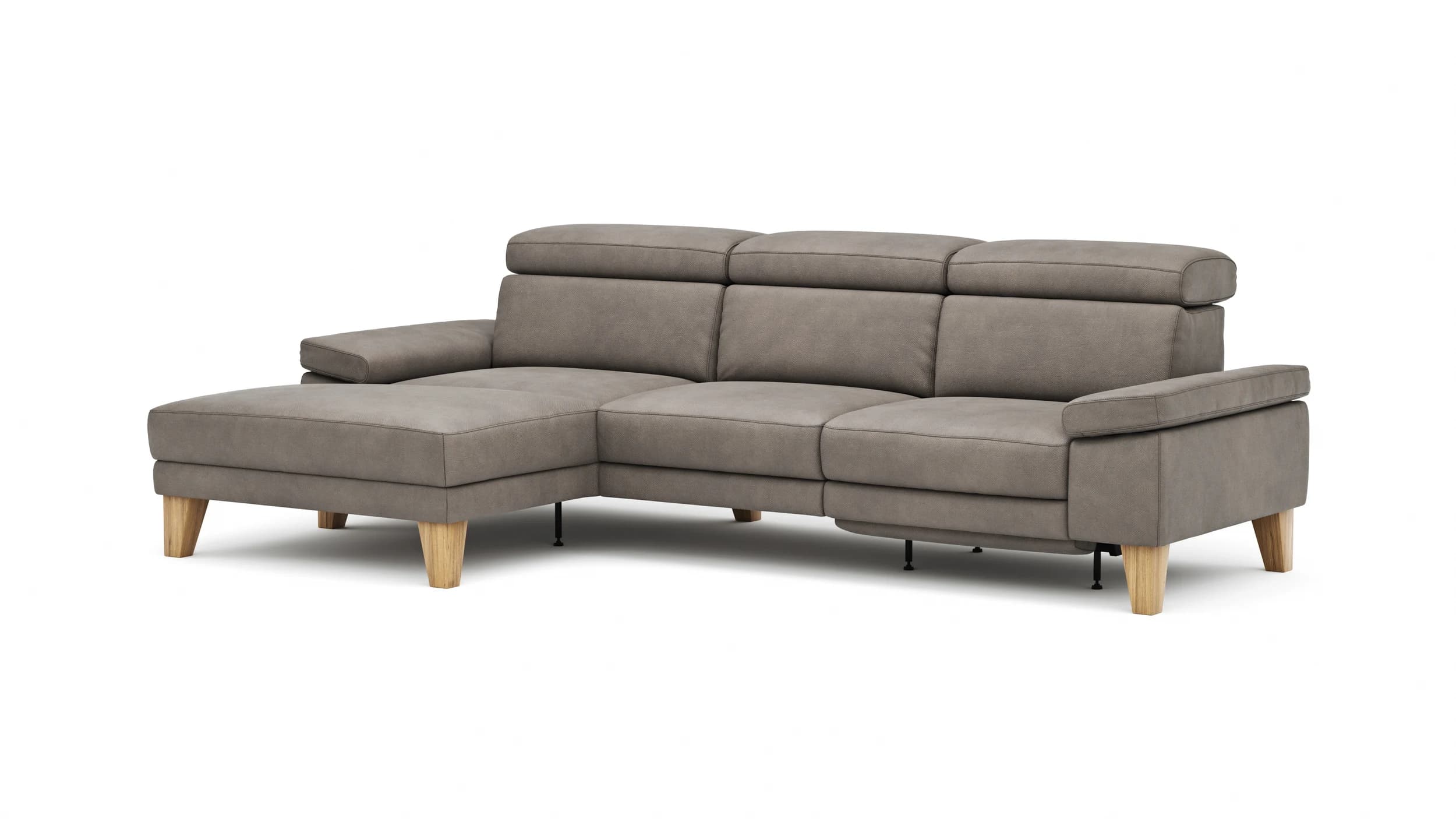 Ecksofa Hudson - Longchair links mit 2,5-Sitzer, inkl. Kopfteil/Armlehne verstellbar und Relaxfunktion (motorisch), Stoff, Steingrau