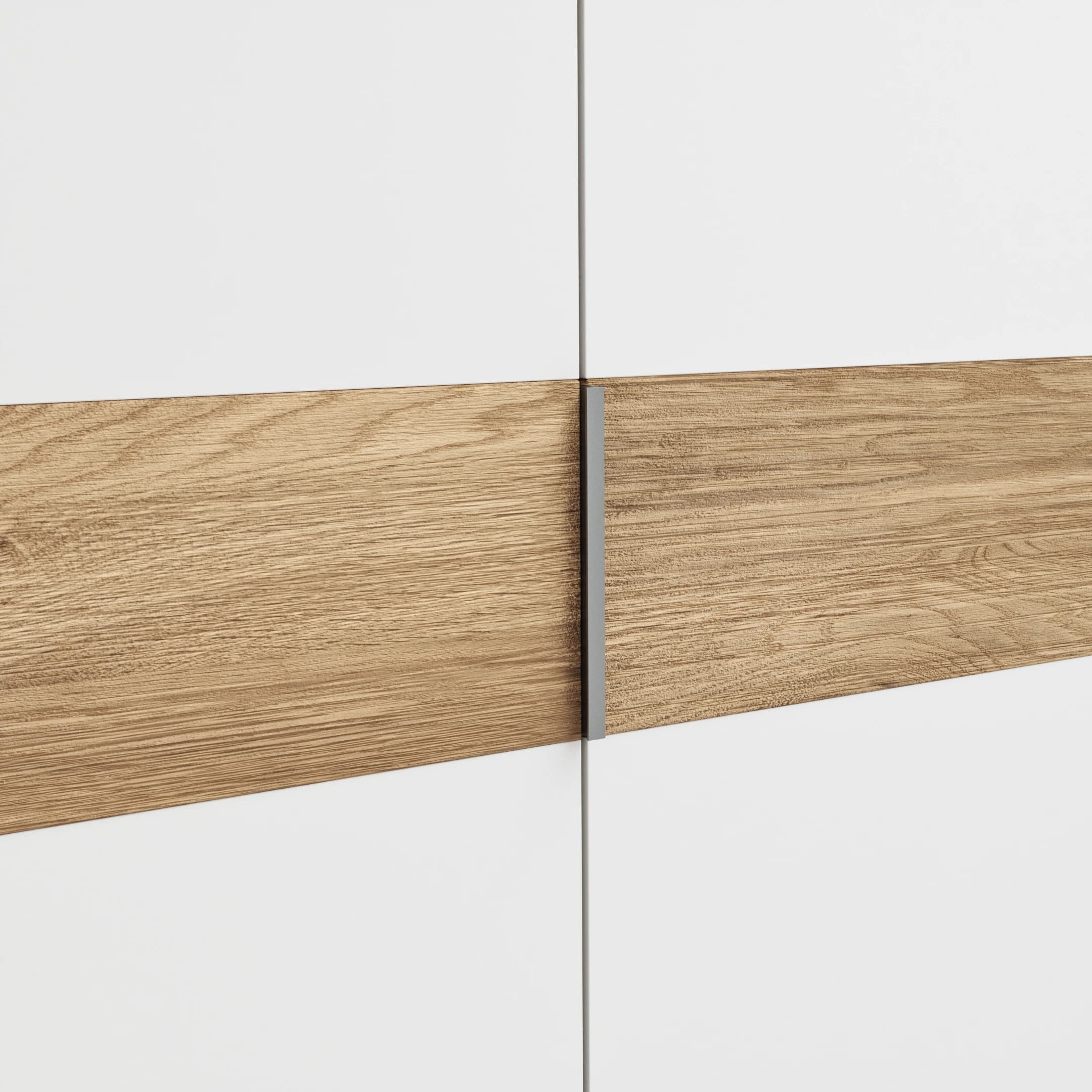 Drehtürenschrank Viana - B ca. 204 cm, Lack, Weiß, Riffholz, Wildeiche