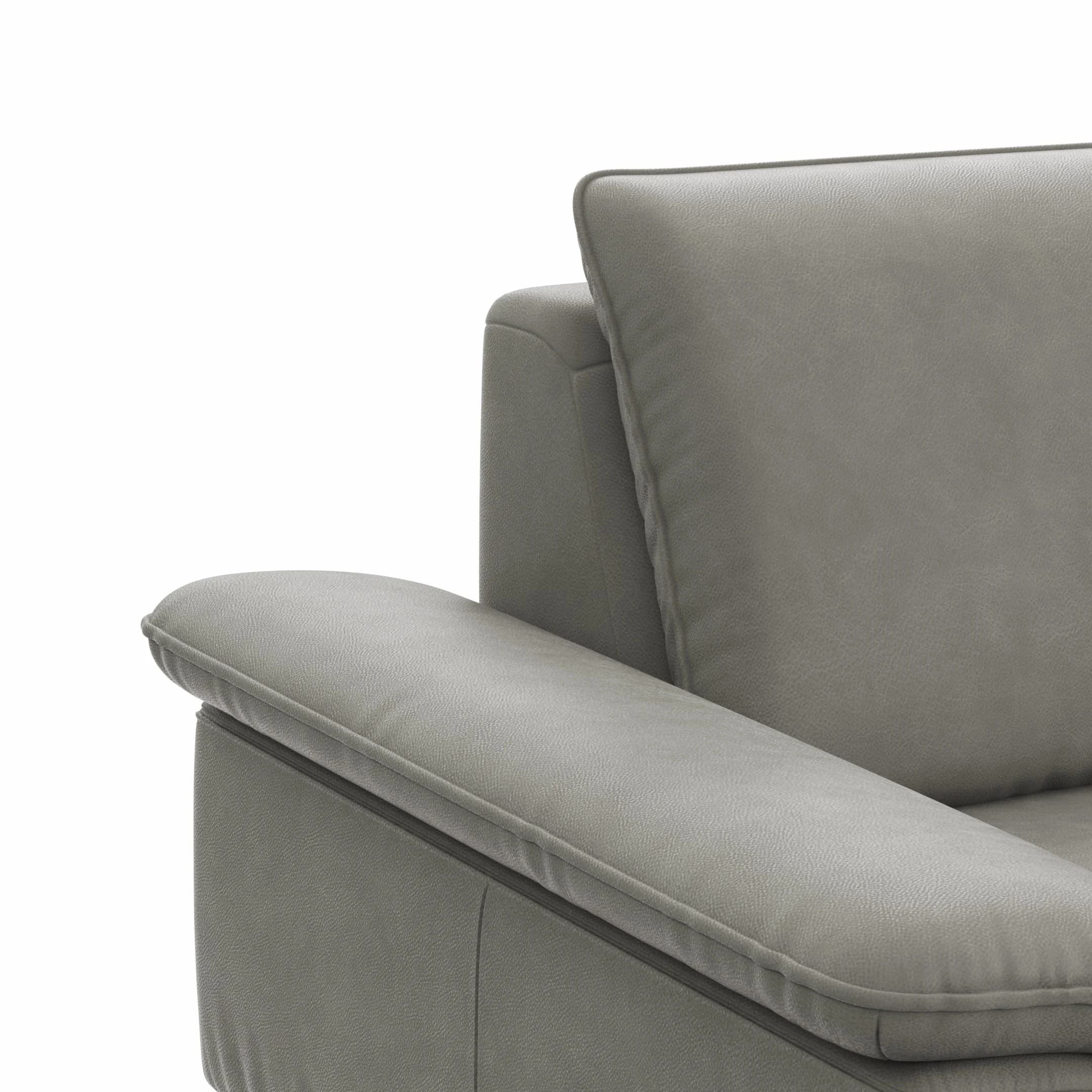 Ecksofa Tulsa KS - 2,5-Sitzer, Spitzecke und 1,5-Sitzer mit Anstellhocker rechts, Leder, Graubeige
