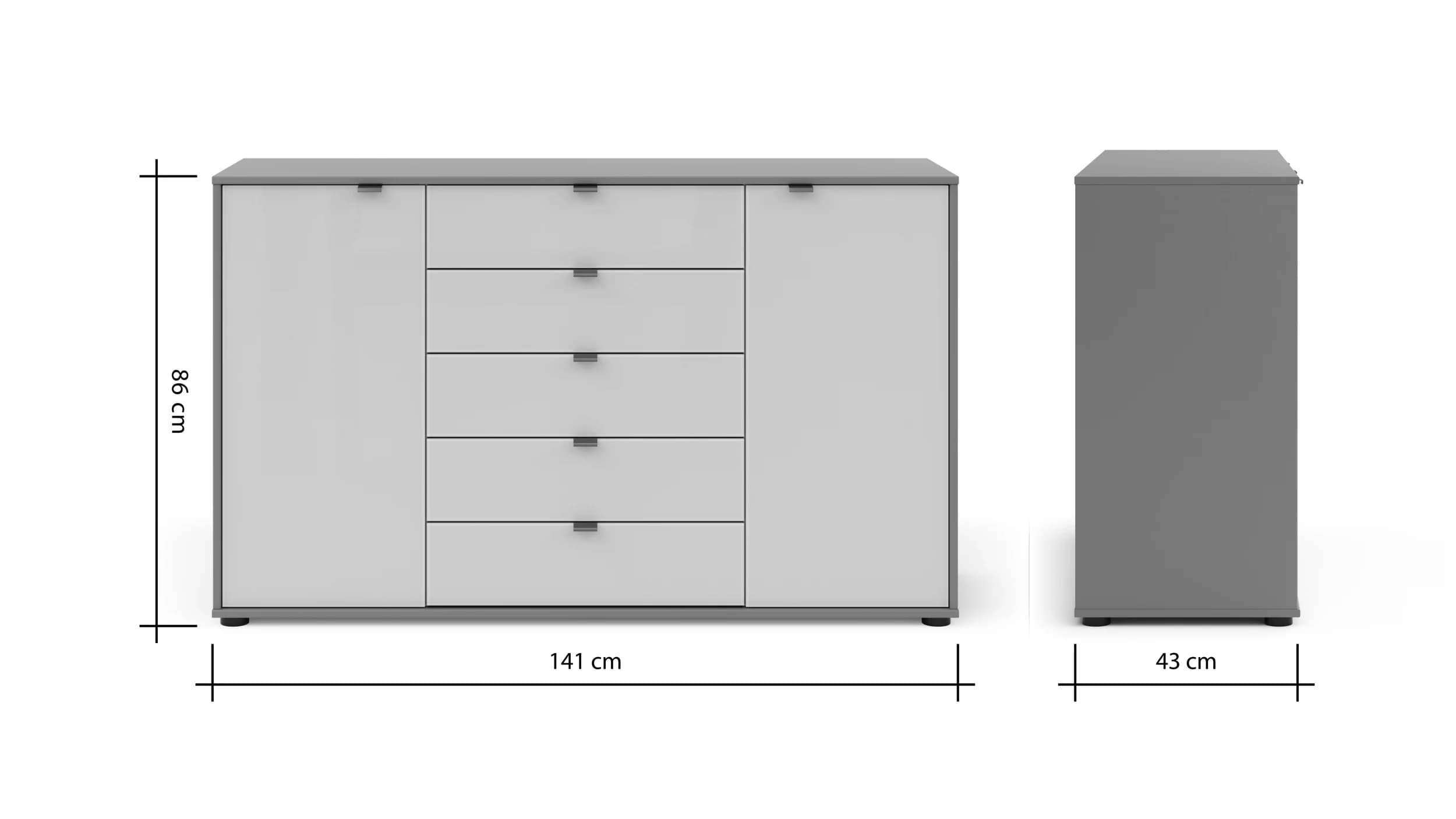 Kommode Marbella - Lack, Grau, Glas, Weiß