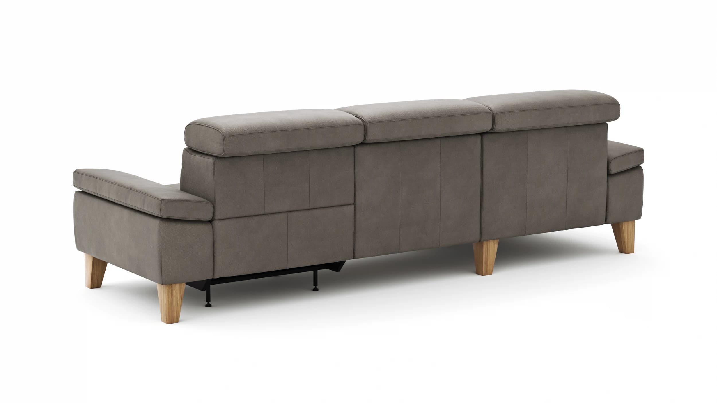 Ecksofa Hudson - Longchair links mit 2,5-Sitzer, inkl. Kopfteil/Armlehne verstellbar und Relaxfunktion (motorisch), Stoff, Steingrau