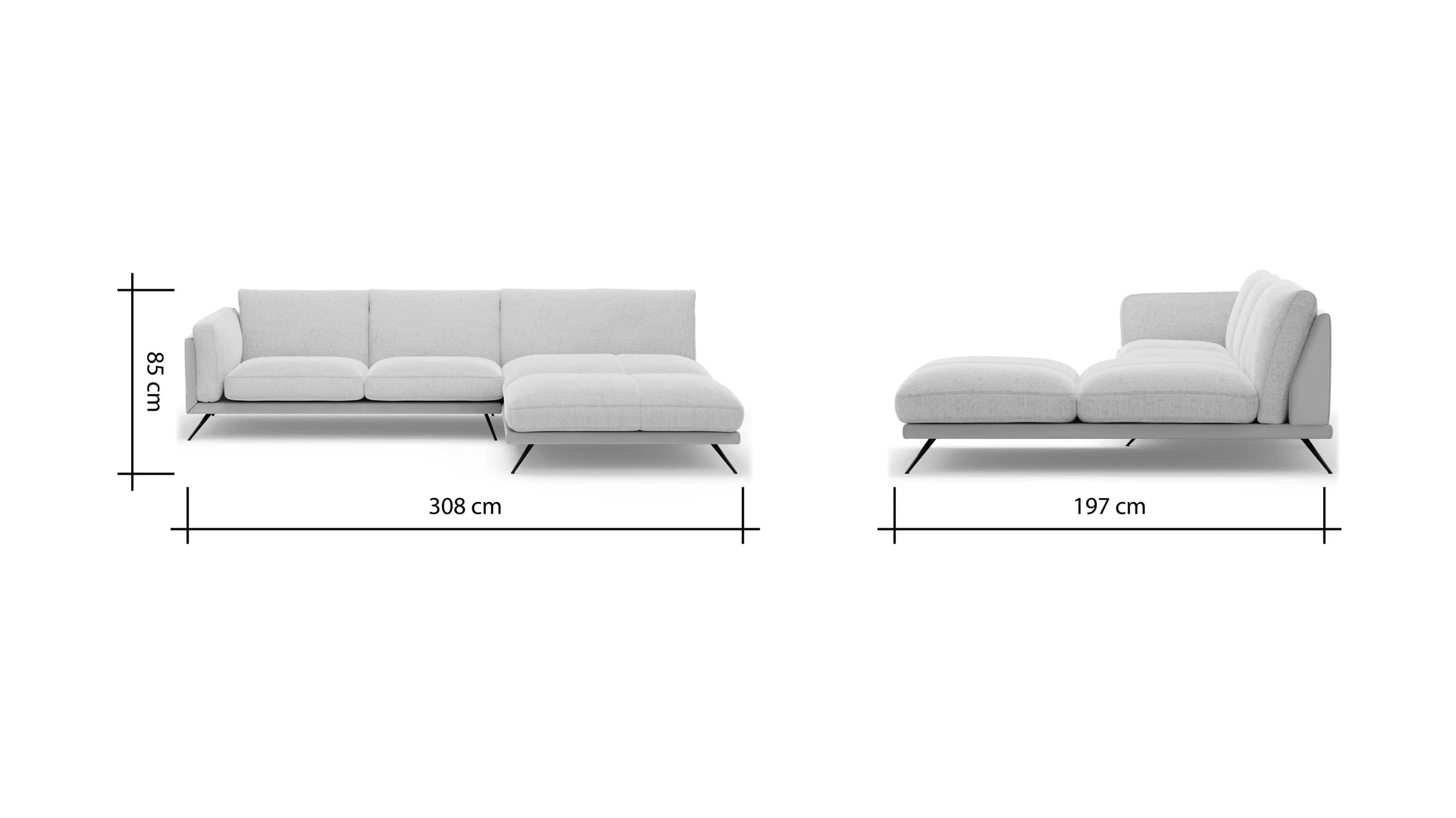 Ecksofa Valdemoro - 2,5-Sitzer mit  Longchair rechts inkl. Rückenlehne verstellbar, Stoff, Creme