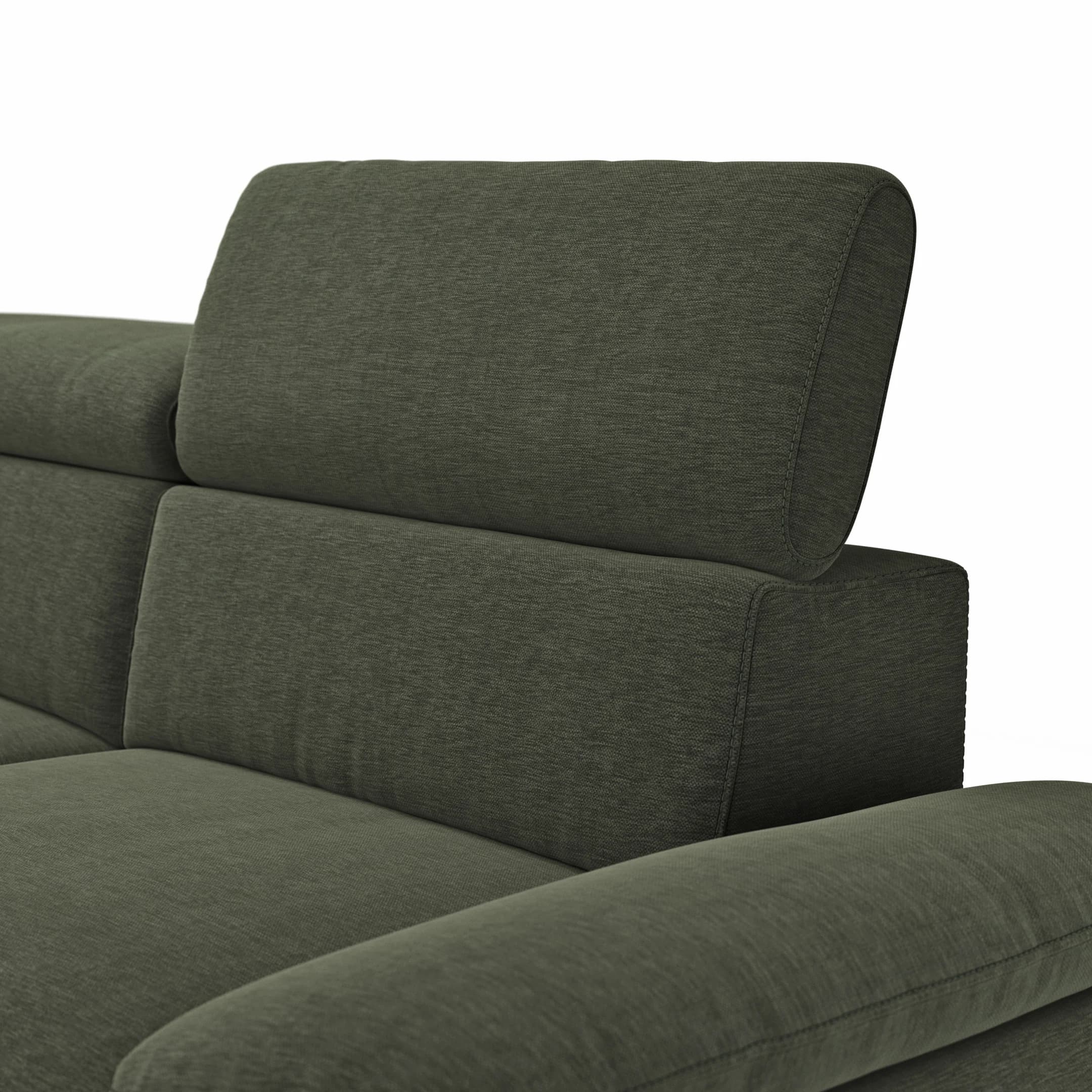 Ecksofa Felipa - Ecke links mit 2,5-Sitzer inkl. Kopfteil verstellbar, Stoff, Dunkelgrün