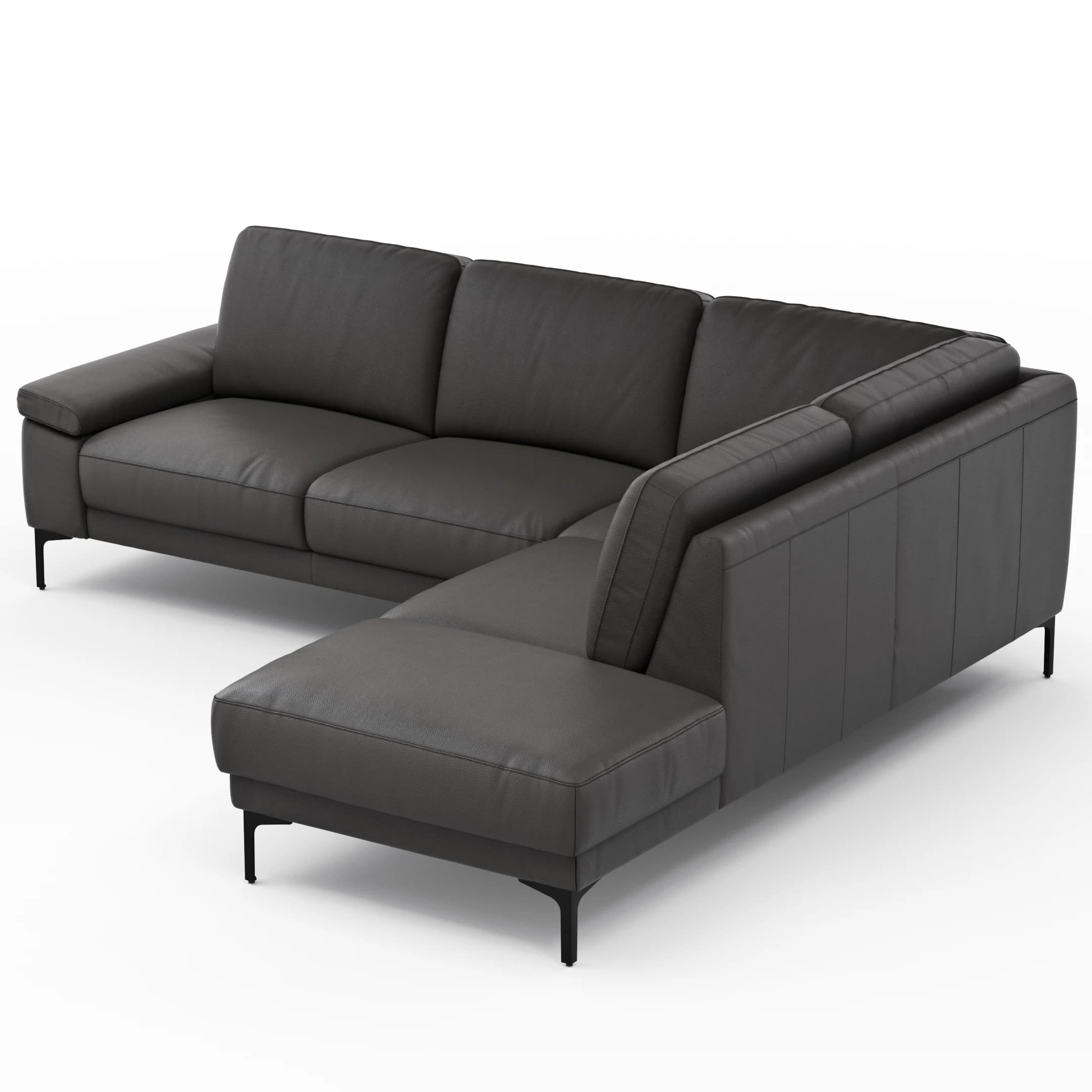 Ecksofa Matero - 2-Sitzer mit Ecke rechts, Leder, Anthrazit